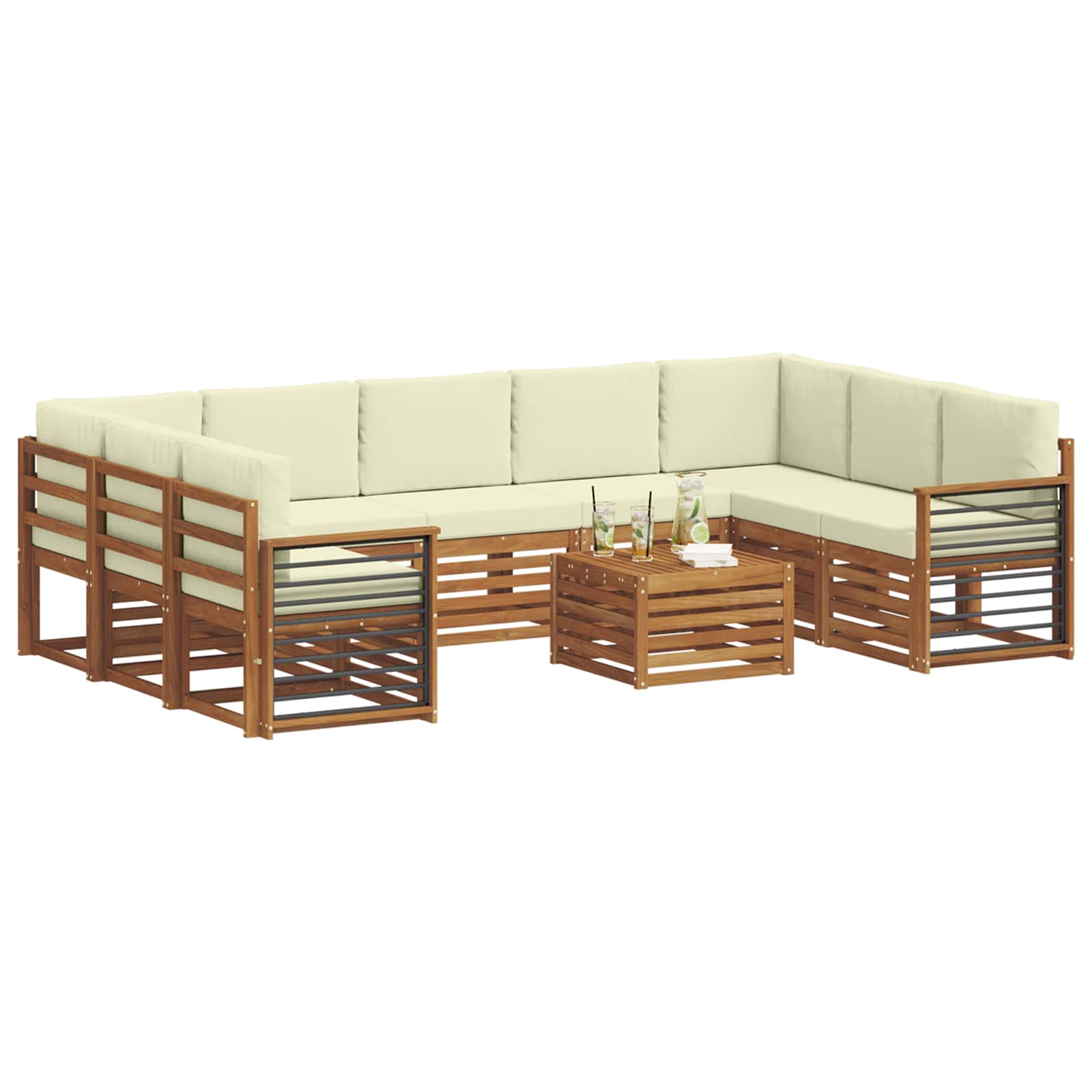 Setovi sofa 10 pcs Prirodna i krem Čvrsto drvo akacije
