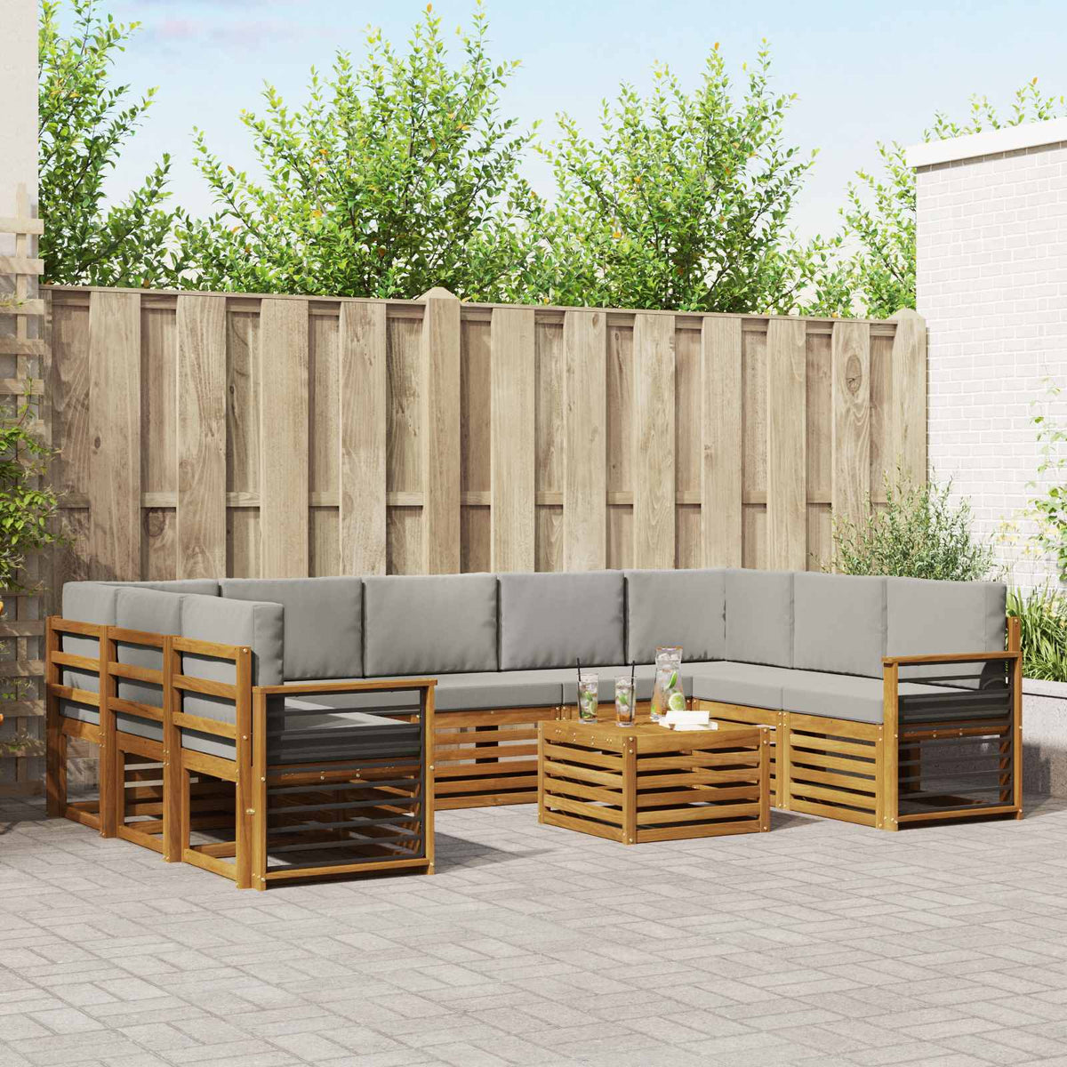 Set vanjskih sofa 10 kom. Prirodna i svjetlosiva
