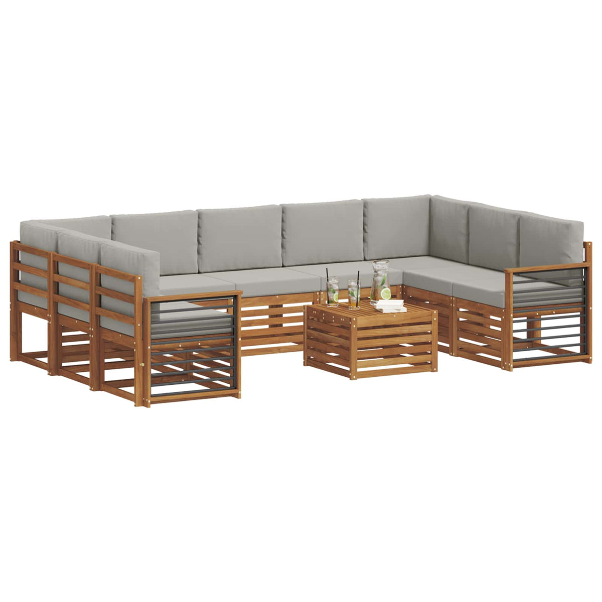 Set vanjskih sofa 10 kom. Prirodna i svjetlosiva