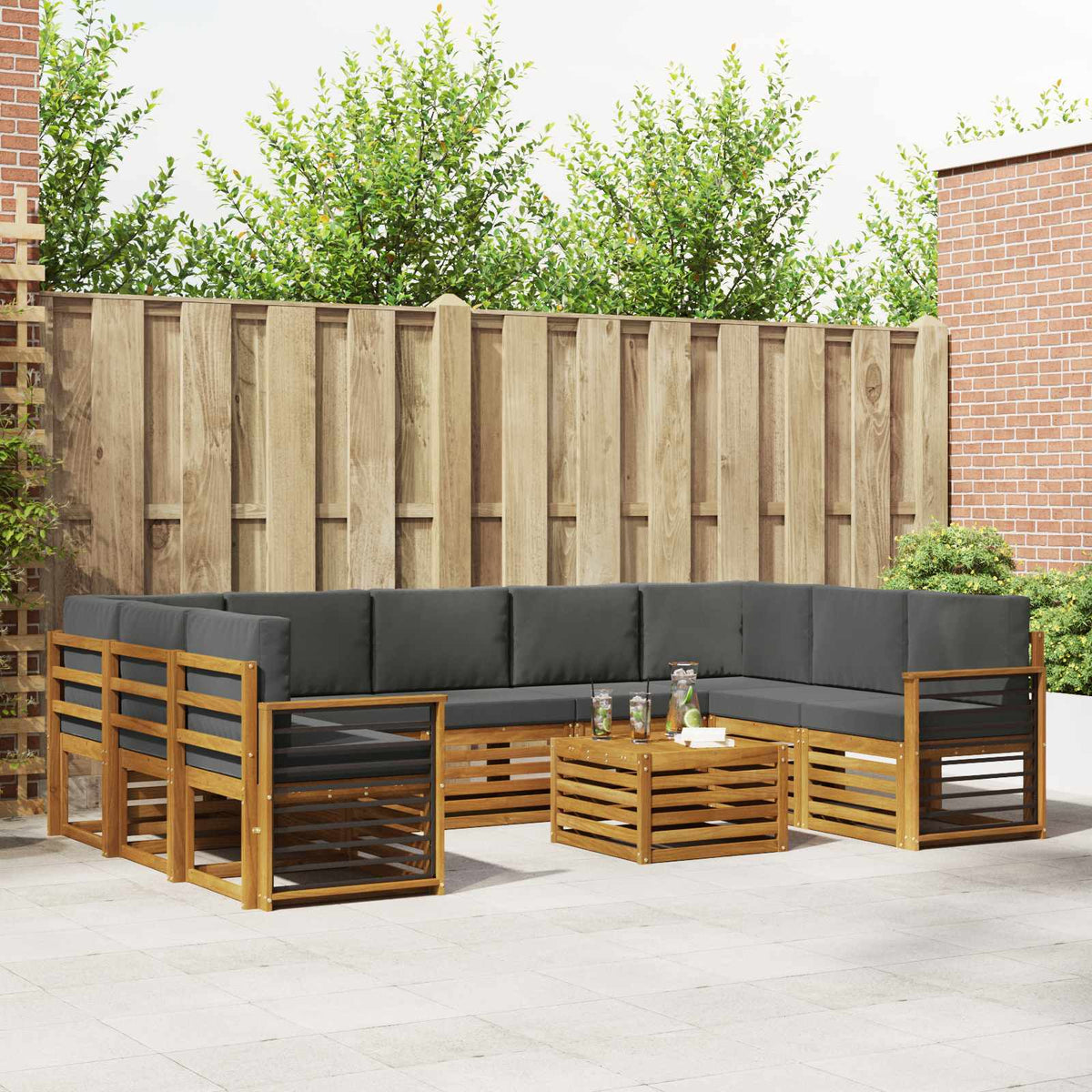 Set vanjskih sofa 10 kom. Prirodna i antracit