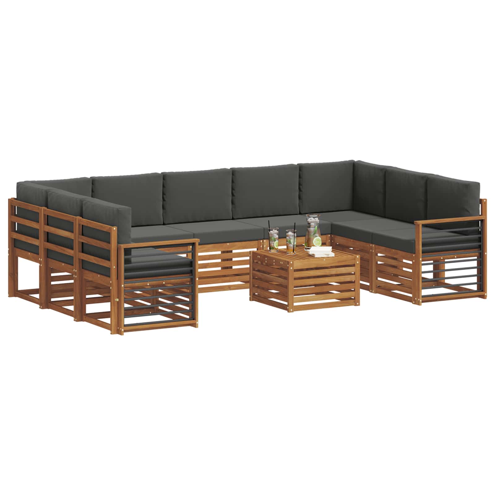 Set vanjskih sofa 10 kom. Prirodna i antracit