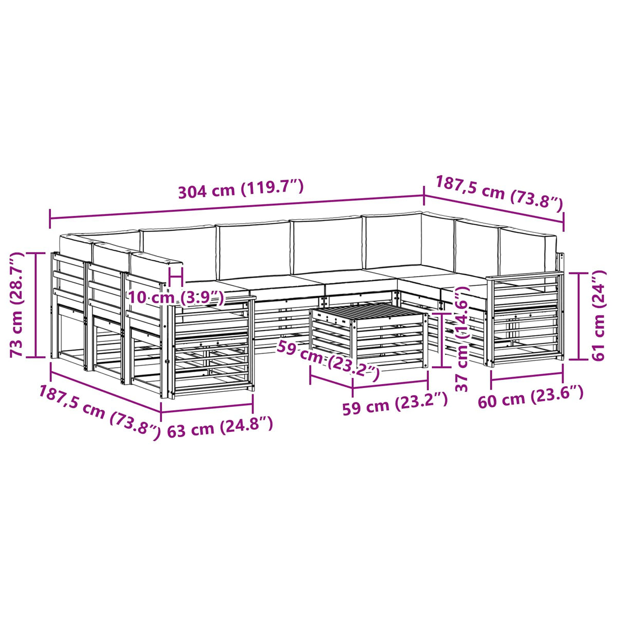 Set vanjskih sofa 10 kom. Prirodna i antracit