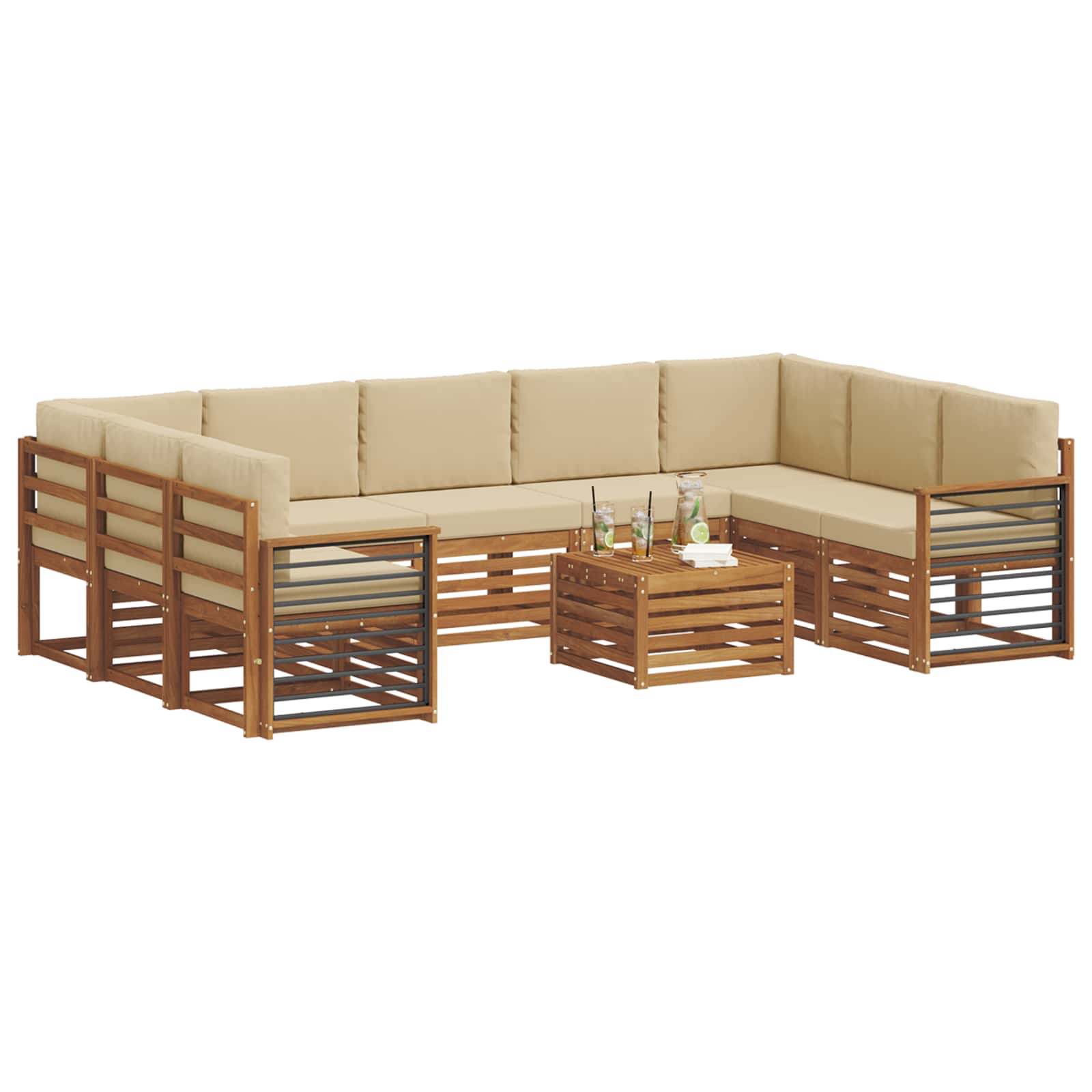 Setovi sofa 10 pcs Prirodna i bež Čvrsto drvo akacije