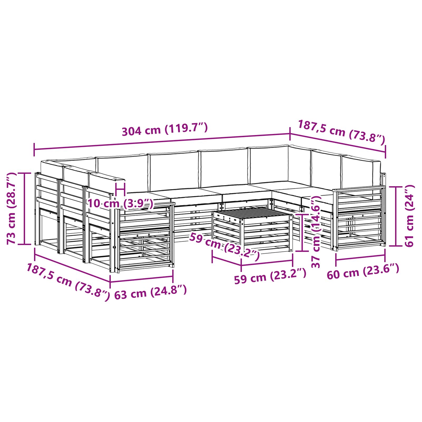 Setovi sofa 10 pcs Prirodna i bež Čvrsto drvo akacije