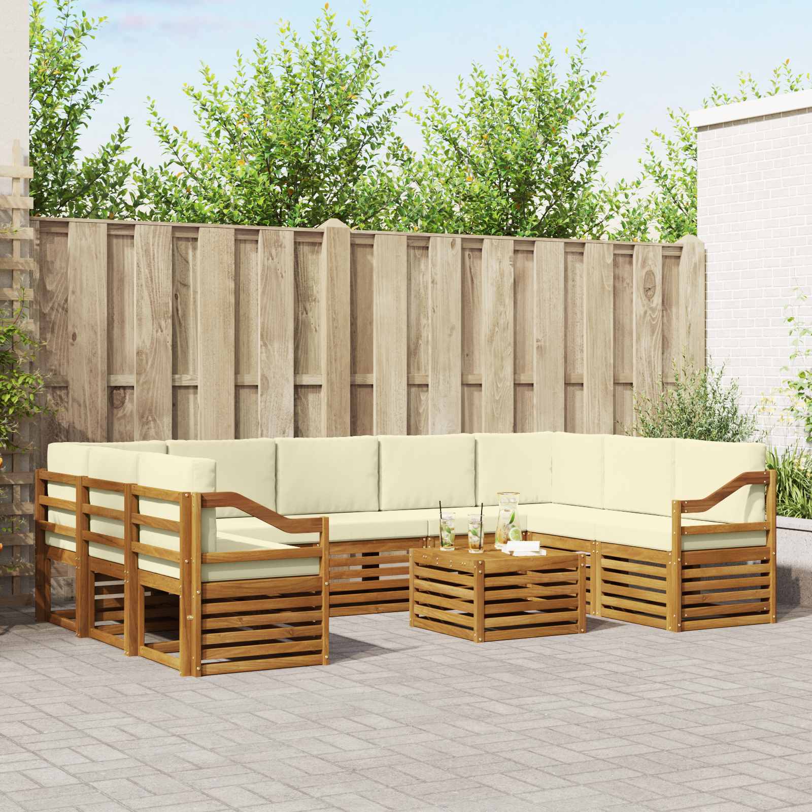 Setovi sofa 10 pcs Prirodna i krem Čvrsto drvo akacije