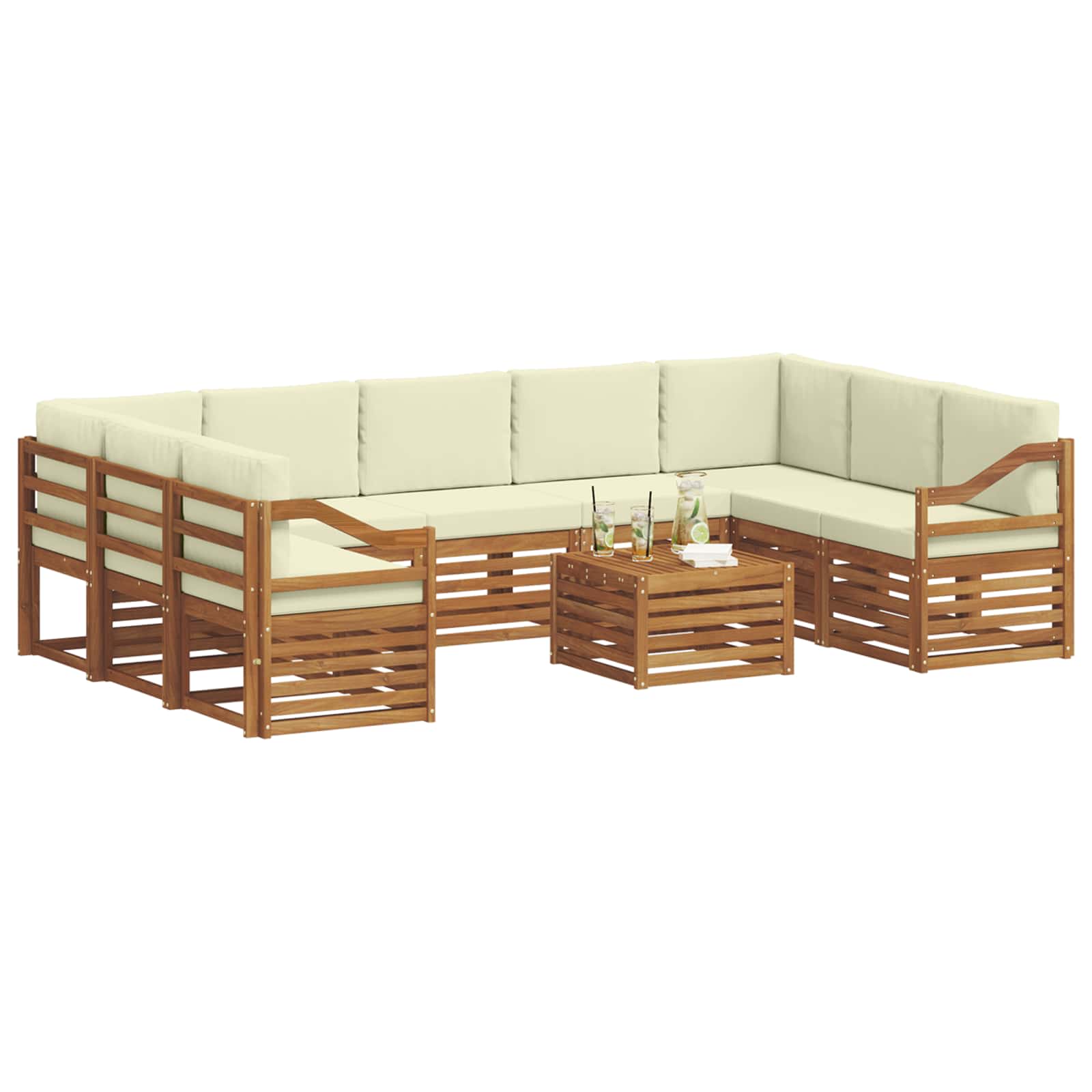 Setovi sofa 10 pcs Prirodna i krem Čvrsto drvo akacije