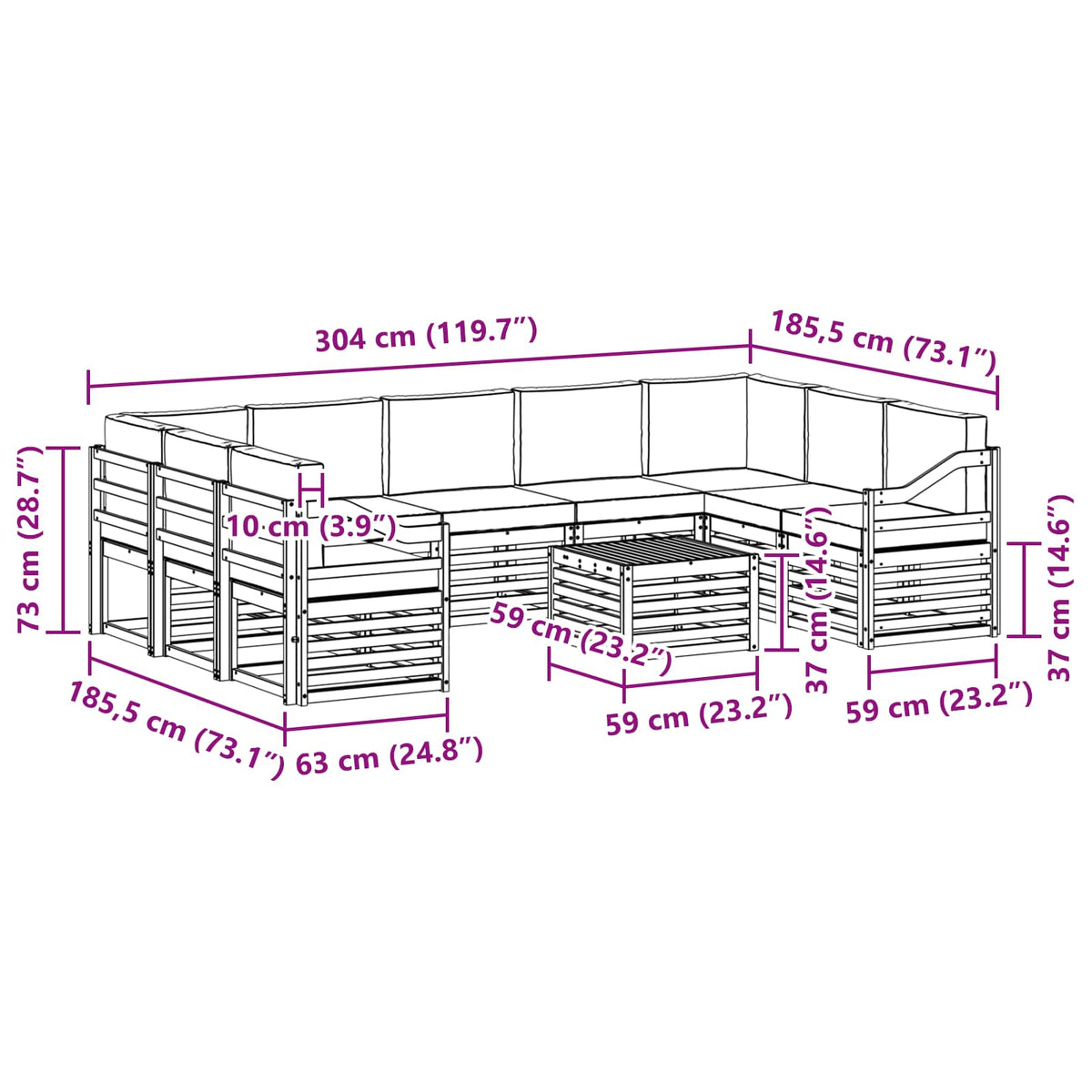 Set vanjskih sofa 10 kom. Prirodna i svjetlosiva