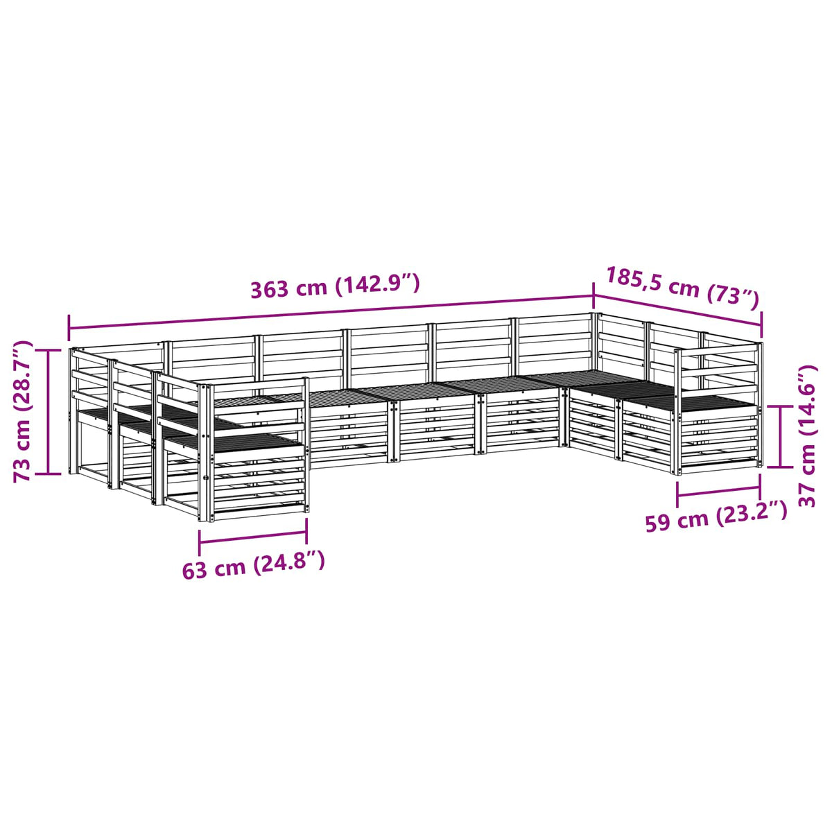 Sekcijska garnitura 10 pcs Prirodna