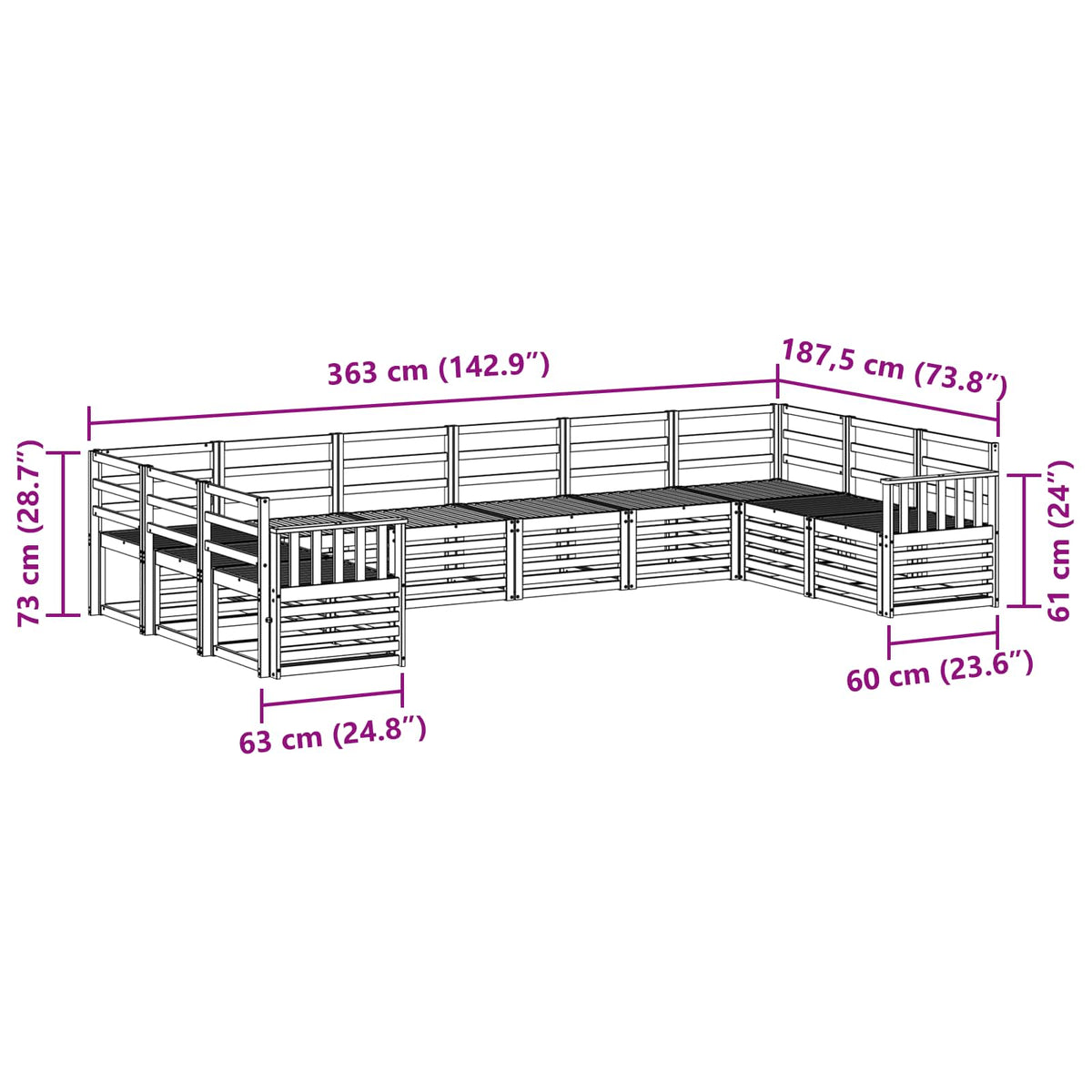 Sekcijska garnitura 10 pcs Prirodna