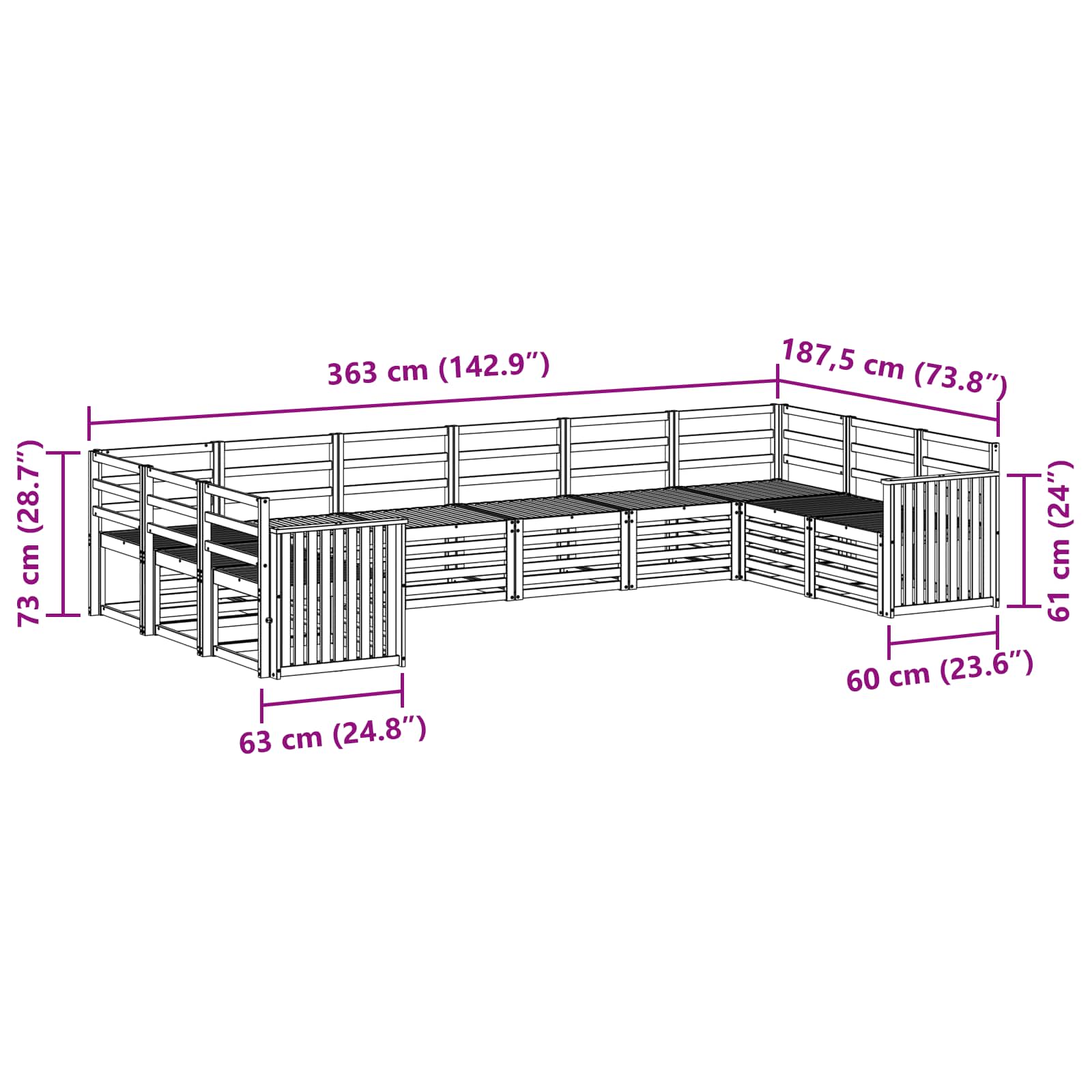 Sekcijska garnitura 10 pcs Prirodna