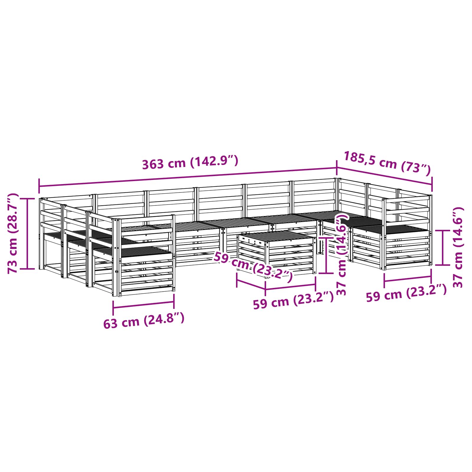 Set vanjskih sofa 11 pcs Prirodna Čvrsto drvo akacije