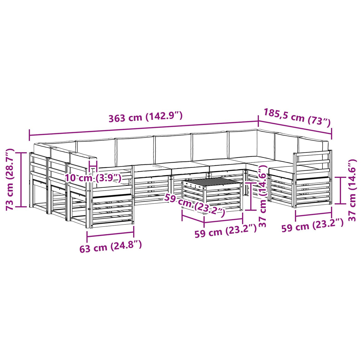 Set vanjskih sofa 11 kom. Prirodna i svijetlo siva