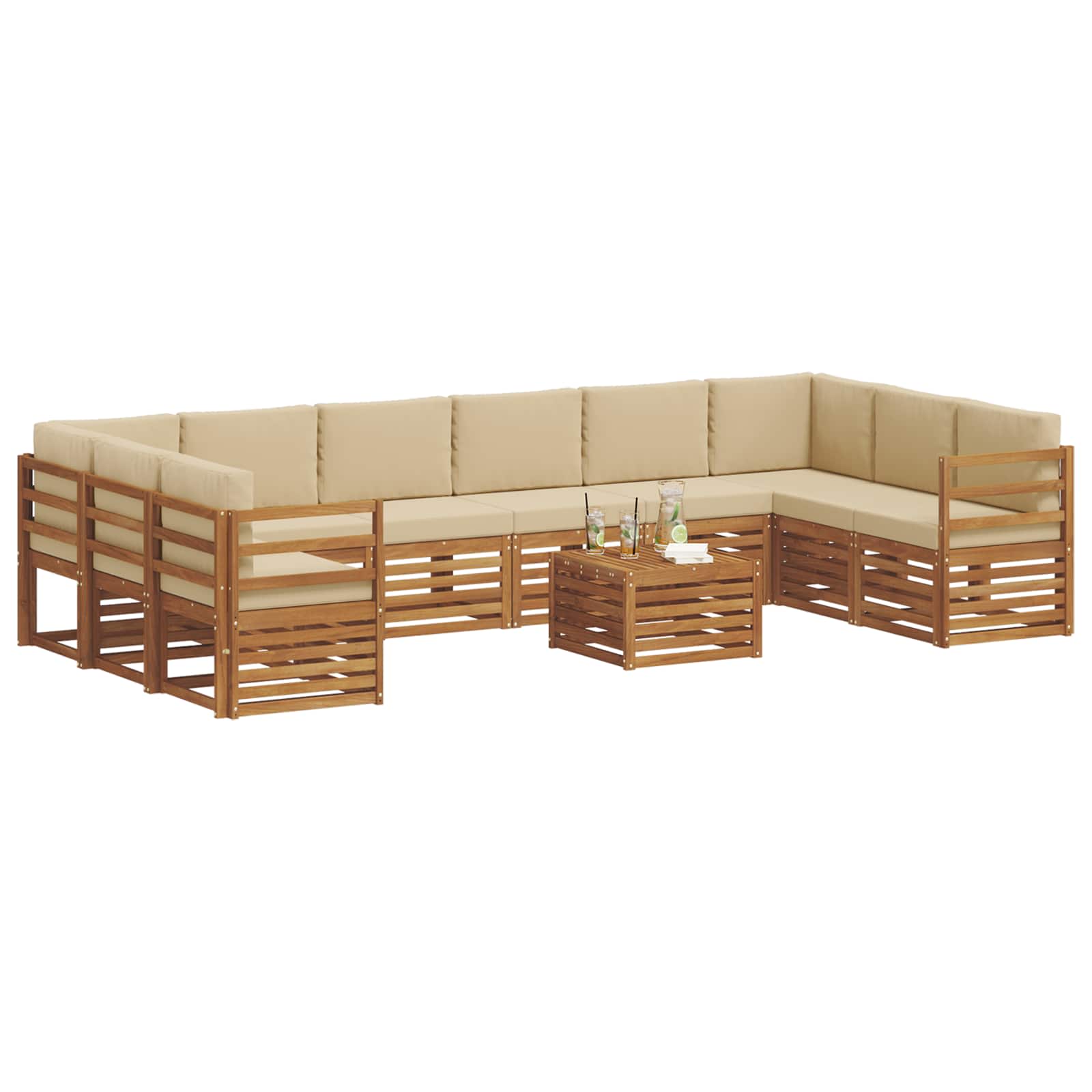 Set vanjskih sofa 11 pcs Prirodna i bež Čvrsto drvo akacije