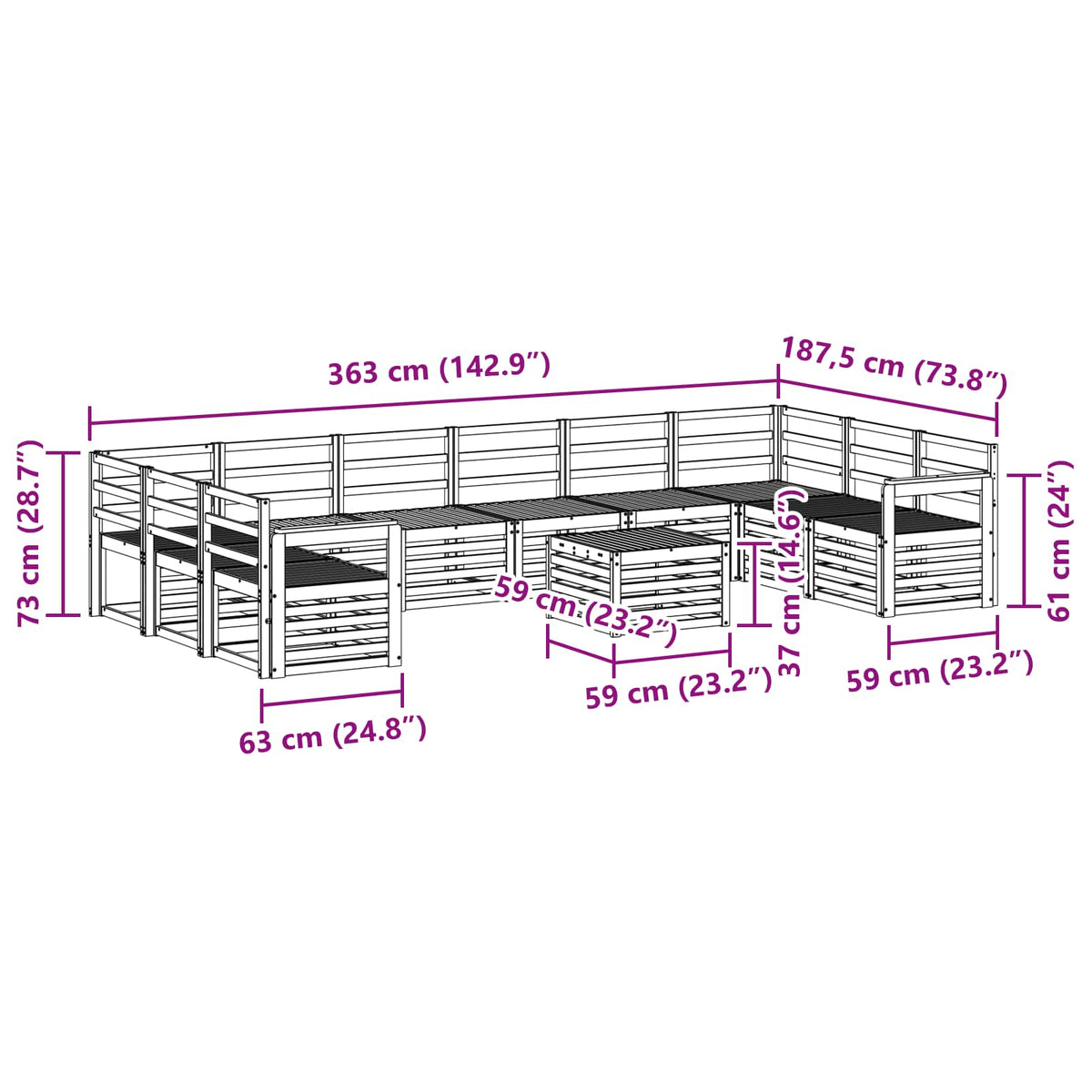 Set vanjskih sofa 11 pcs Prirodna Čvrsto drvo akacije