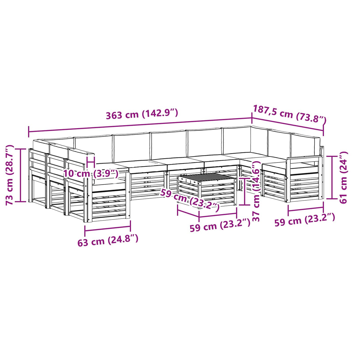 Set vanjskih sofa s jastukom 11 pcs Prirodna i antracit