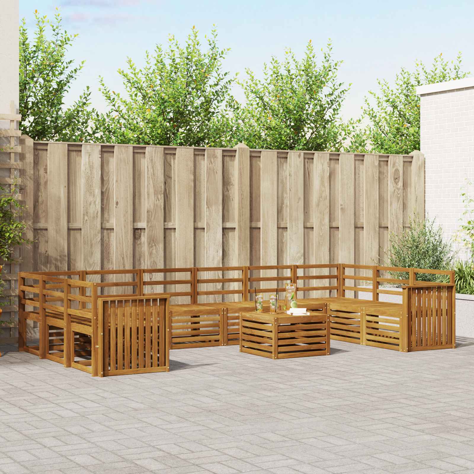Set vanjskih sofa 11 pcs Prirodna Čvrsto drvo akacije