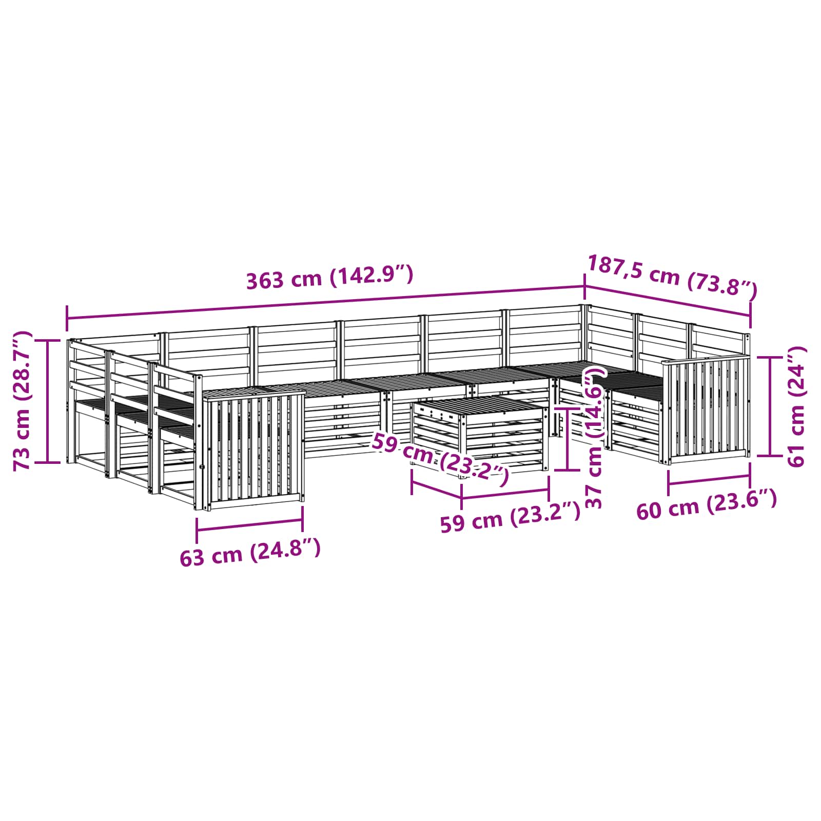 Set vanjskih sofa 11 pcs Prirodna Čvrsto drvo akacije