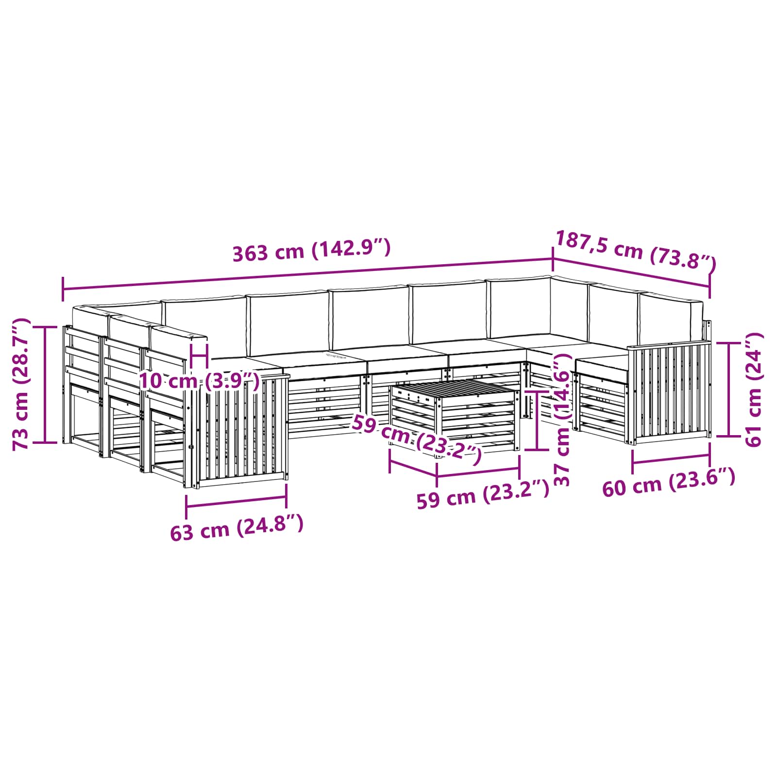 Set vanjskih sofa s jastukom 11 pcs Prirodna i antracit