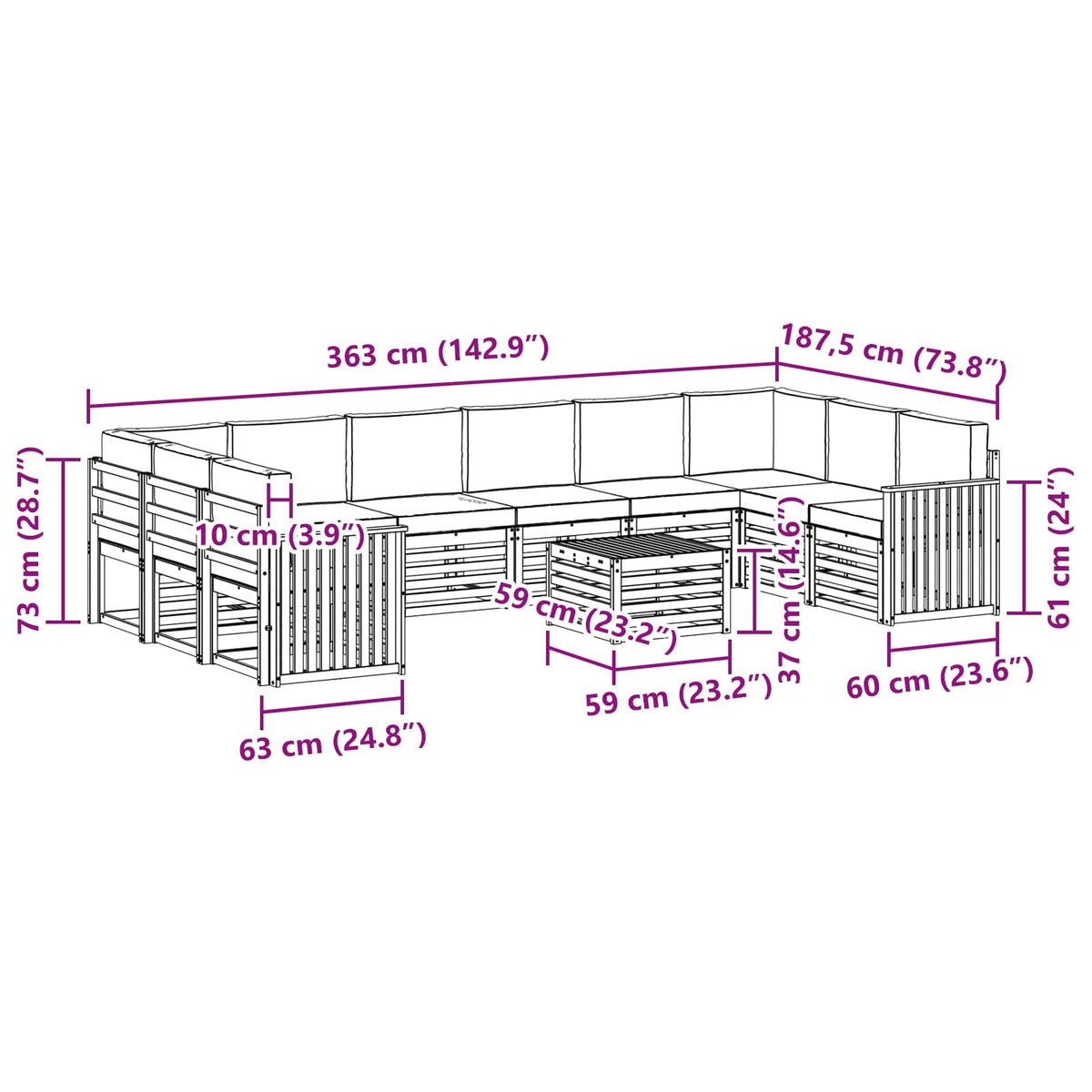Set vanjskih sofa 11 kom. Prirodna i bež
