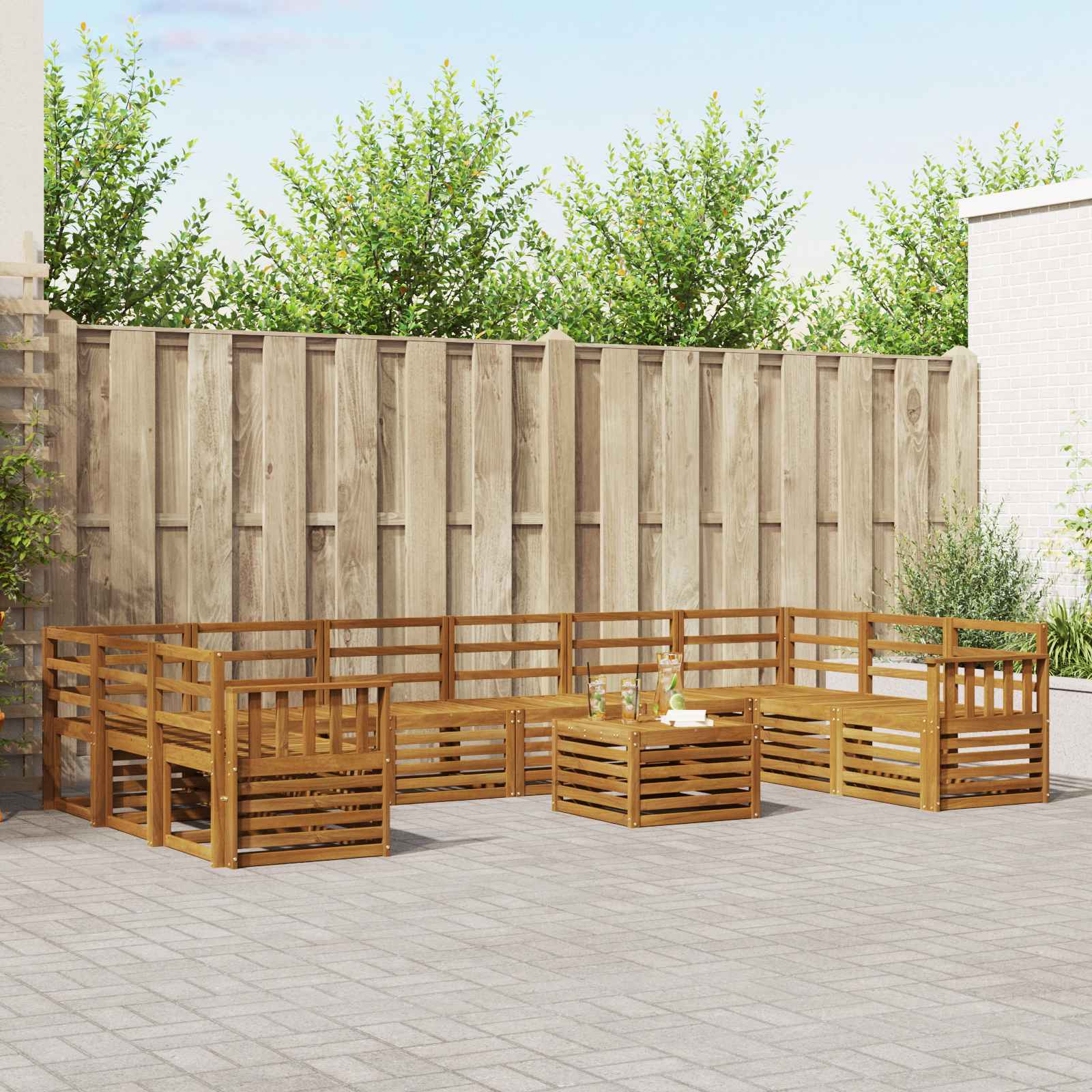 Set vanjskih sofa 11 pcs Prirodna Čvrsto drvo akacije