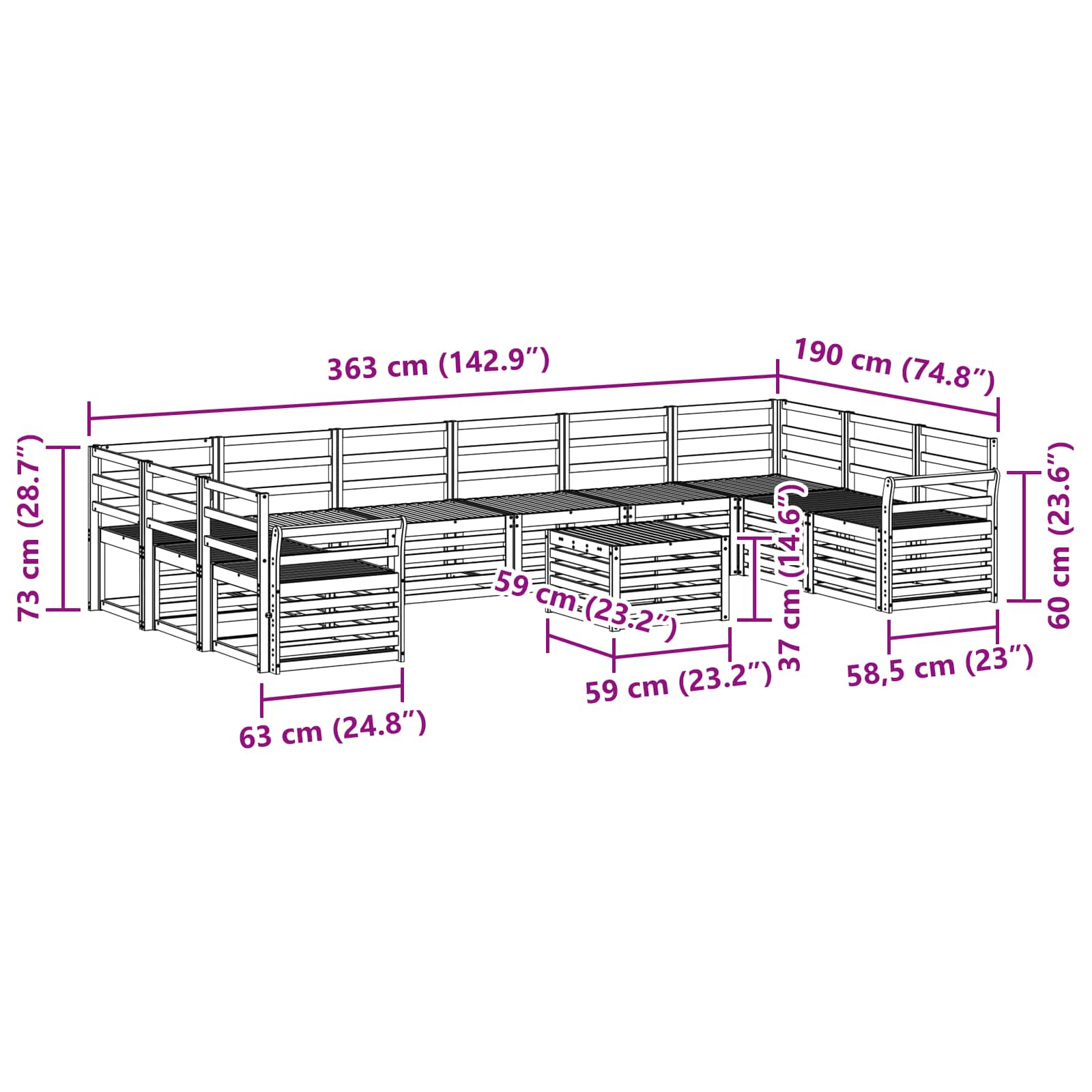 Set vanjskih sofa 11 pcs Prirodna Čvrsto drvo akacije