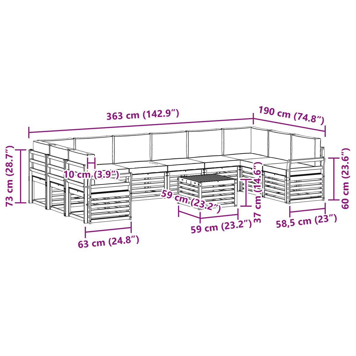 Set vanjskih sofa s jastukom 11 pcs Prirodna i antracit