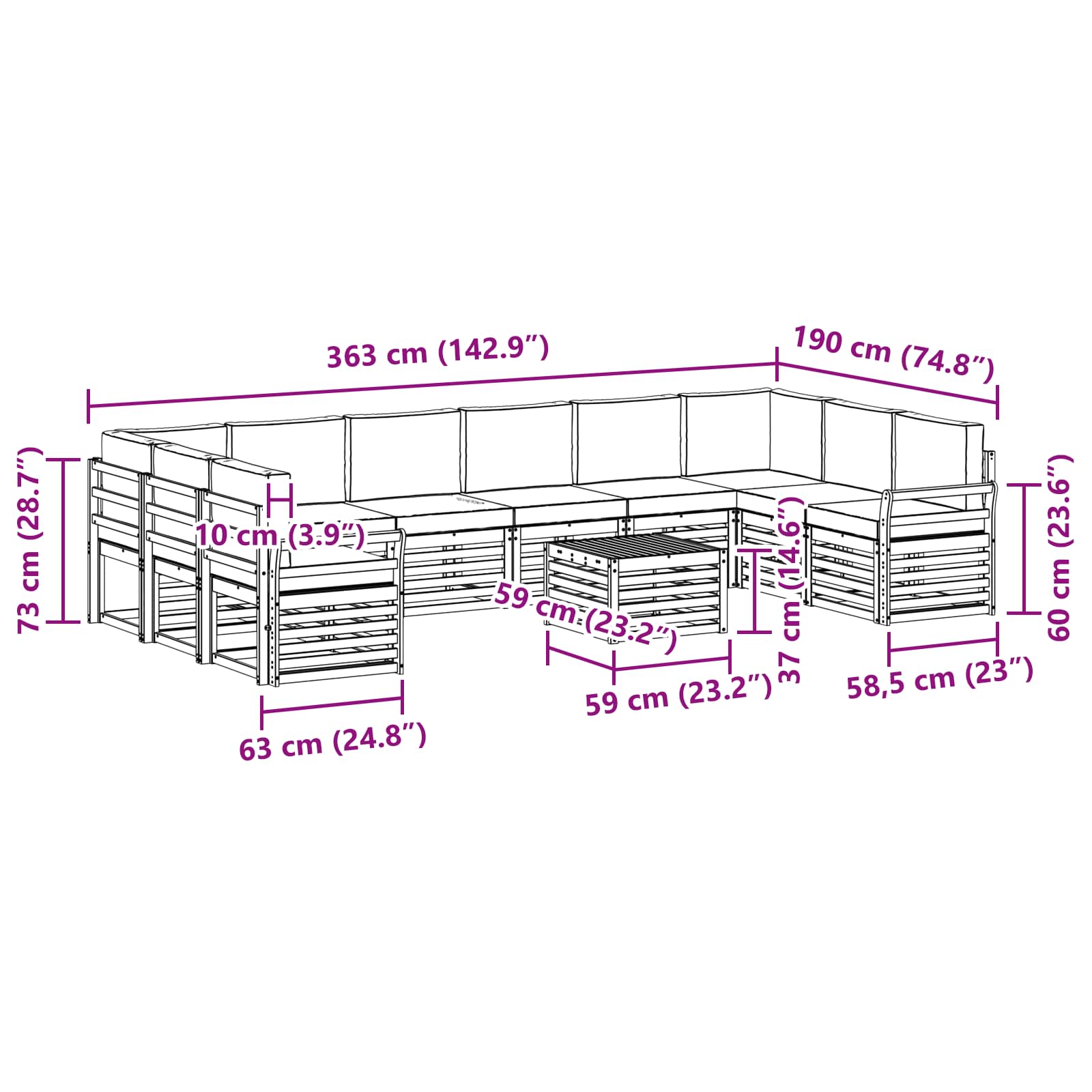 Set vanjskih sofa s jastukom 11 pcs Prirodna i antracit