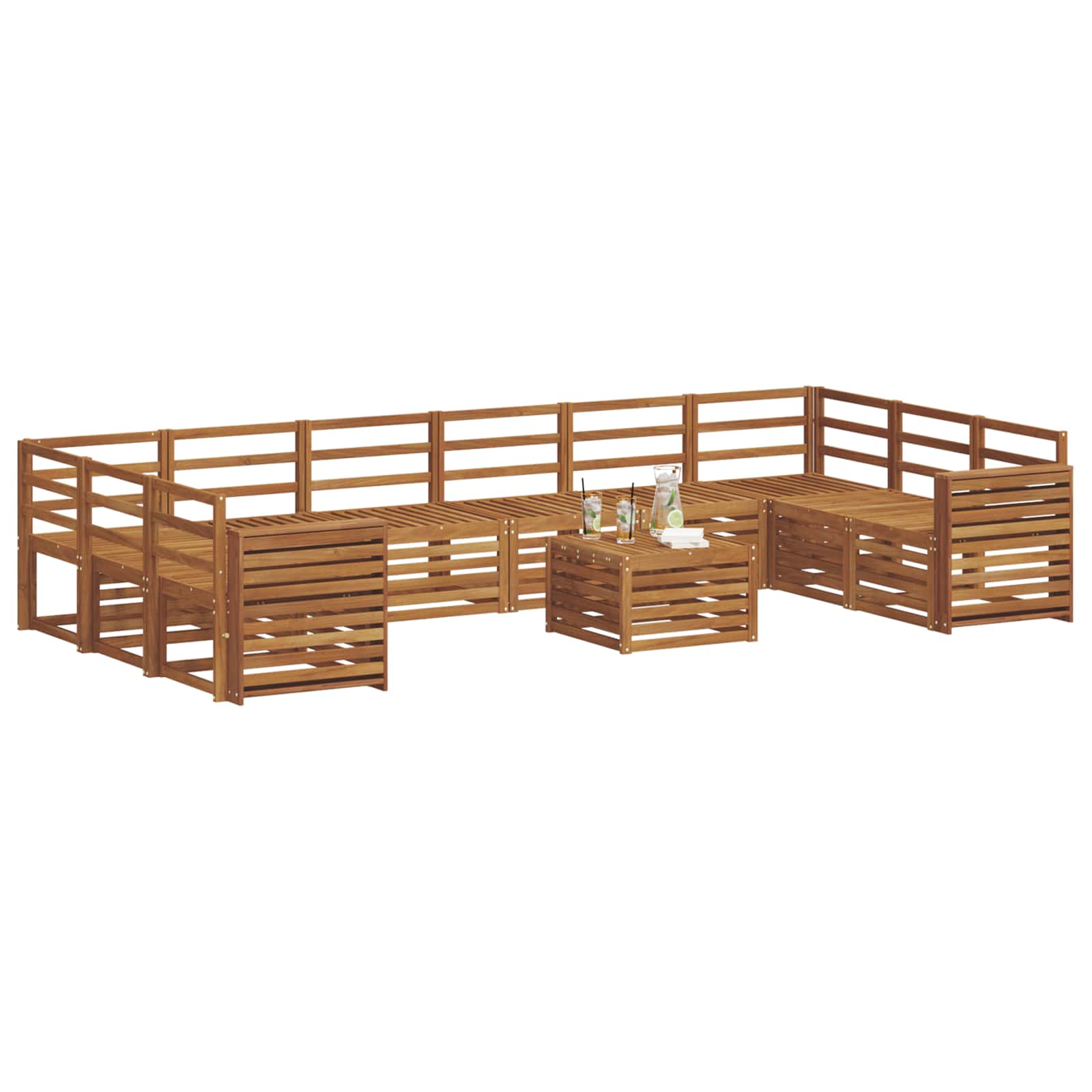 Set vanjskih sofa 11 pcs Prirodna Čvrsto drvo akacije