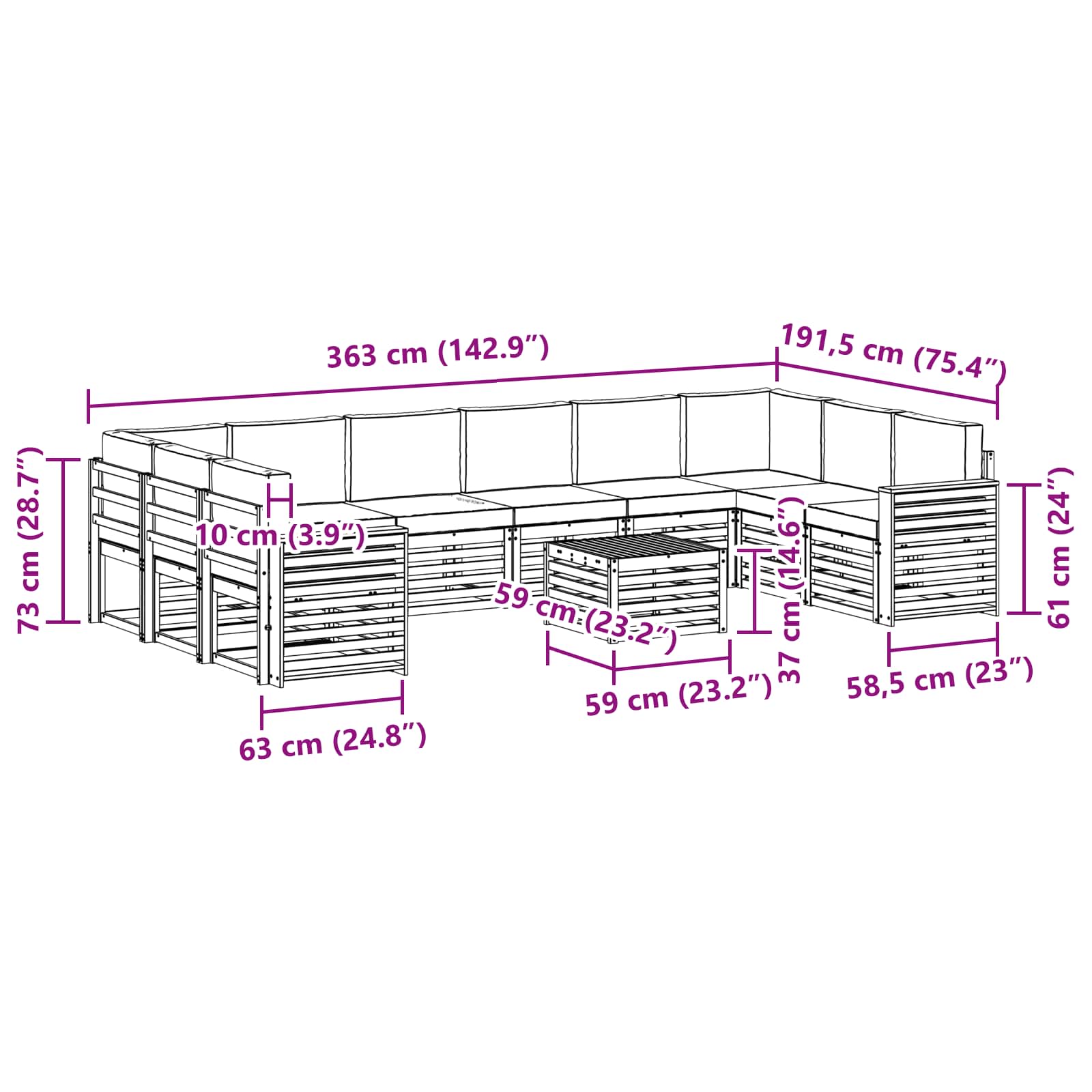 Set vanjskih sofa s jastukom 11 pcs Prirodna i antracit