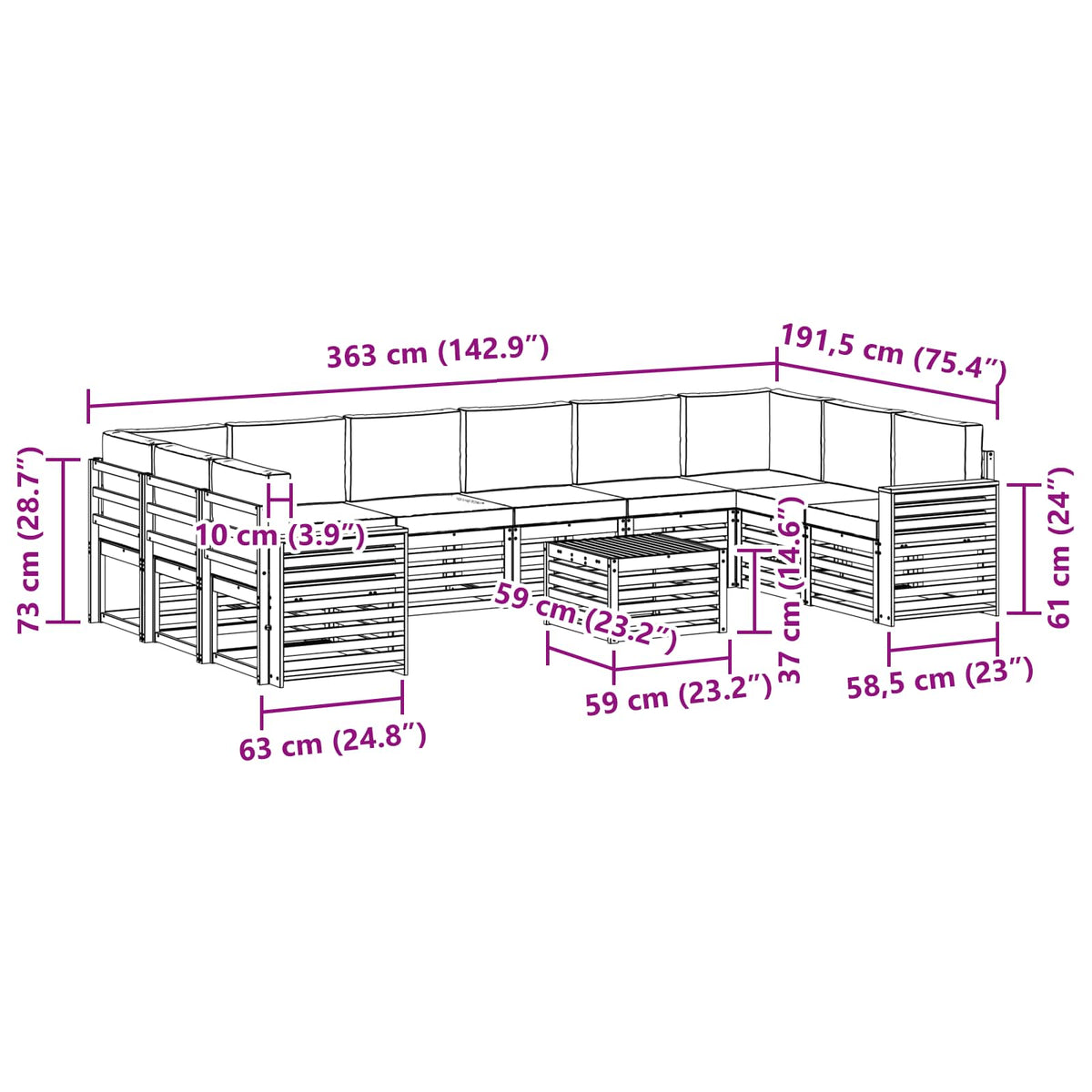 Set vanjskih sofa 11 kom. Prirodna i antracit