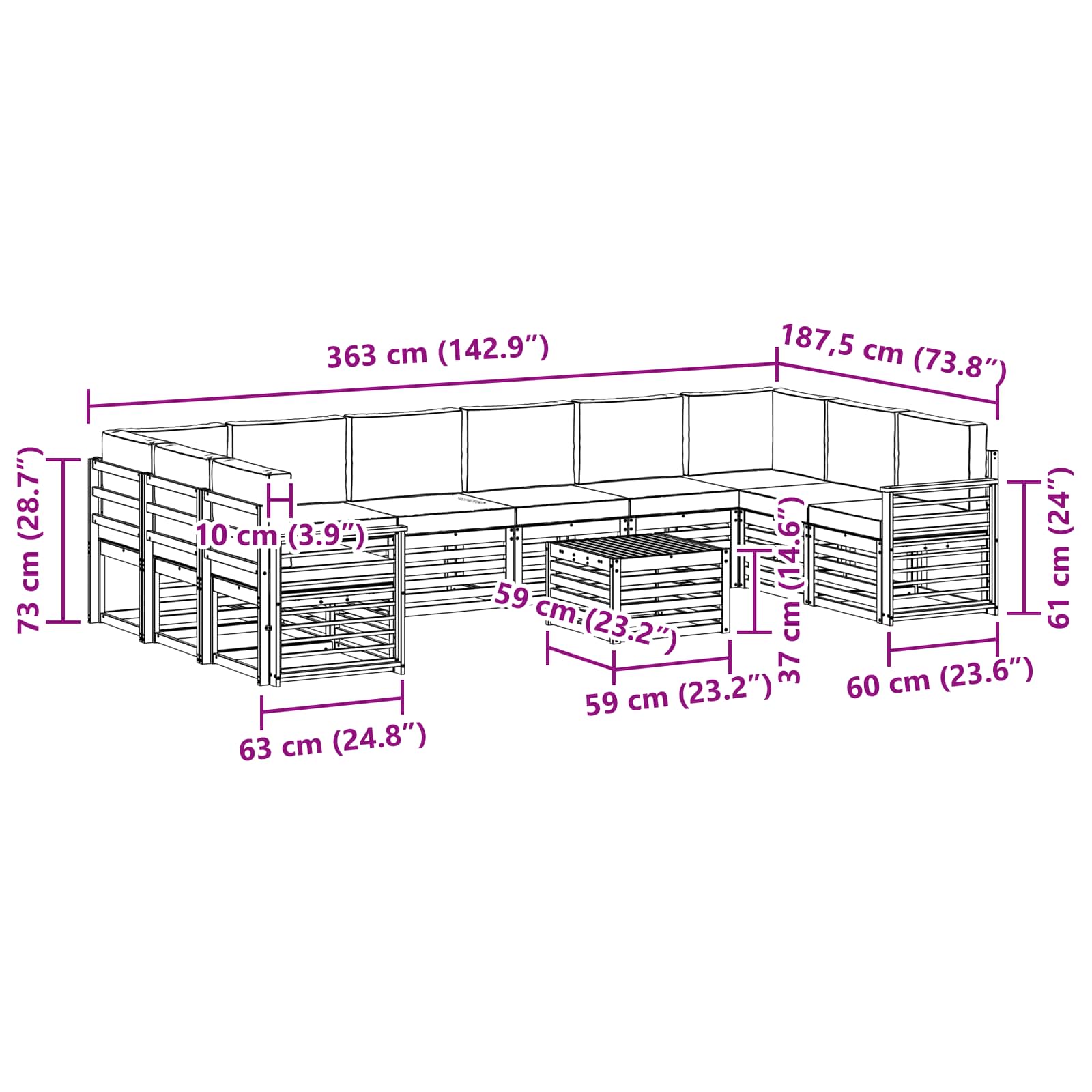Set vanjskih sofa s jastukom 11 pcs Prirodna i antracit