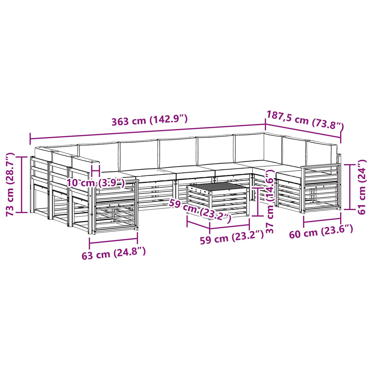 Set vanjskih sofa 11 kom. Prirodna i bež