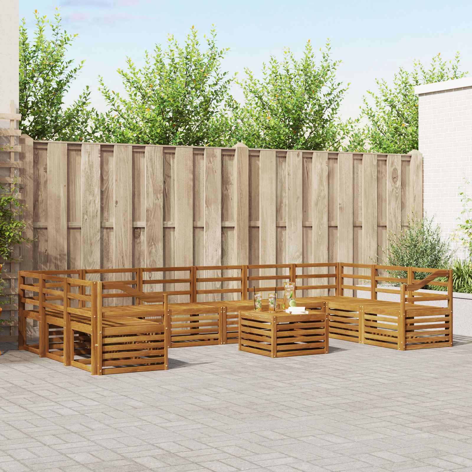 Set vanjskih sofa 11 pcs Prirodna Čvrsto drvo akacije