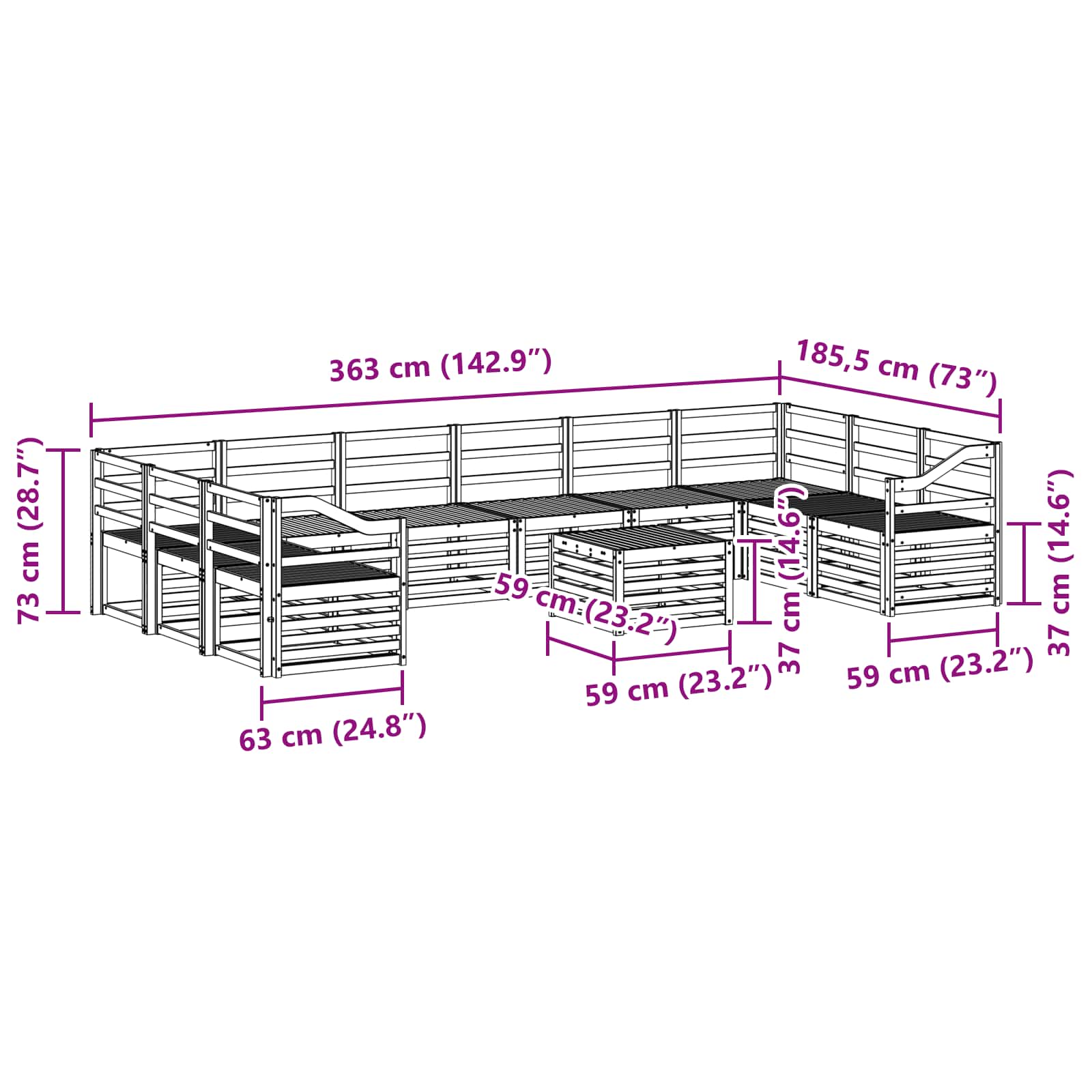 Set vanjskih sofa 11 pcs Prirodna Čvrsto drvo akacije