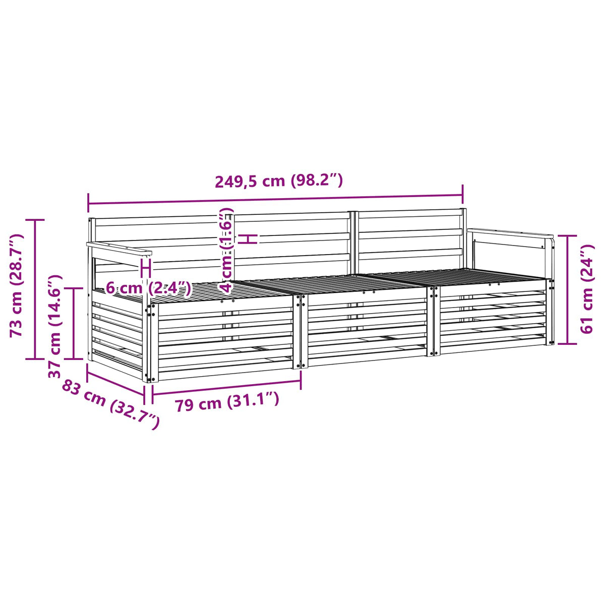 Set vanjskih sofa 3 kom. Prirodna Čvrsto drvo akacije