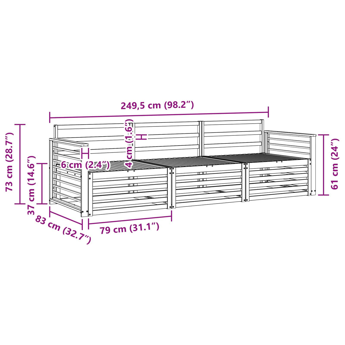 Set vanjskih sofa 3 kom. Prirodna Čvrsto drvo akacije