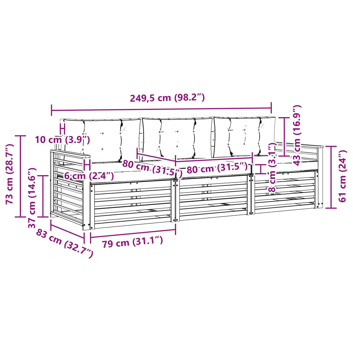 Set vanjskih sofa s jastukom 3 pcs Prirodna i bež