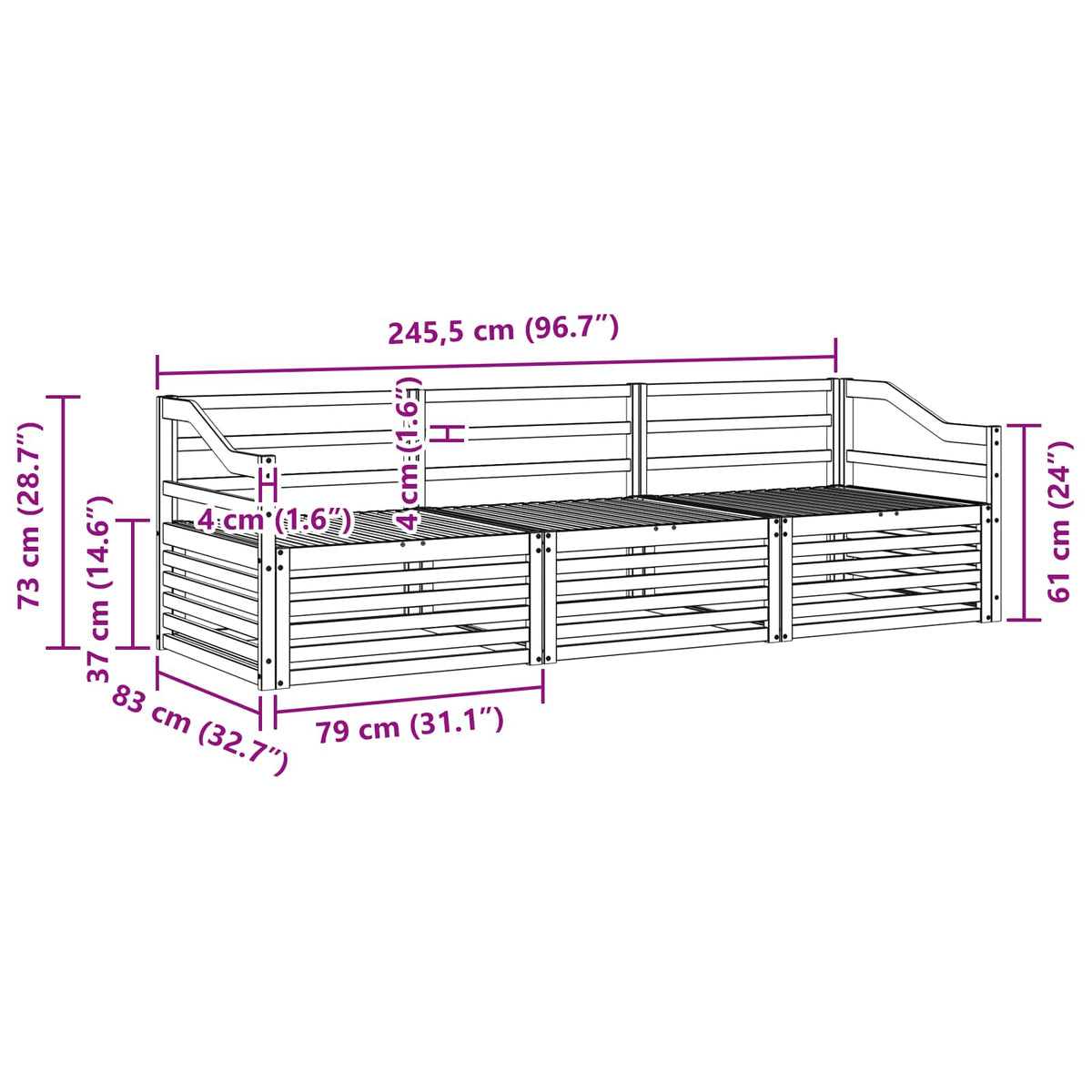 Set vanjskih sofa 3 kom. Prirodna Čvrsto drvo akacije