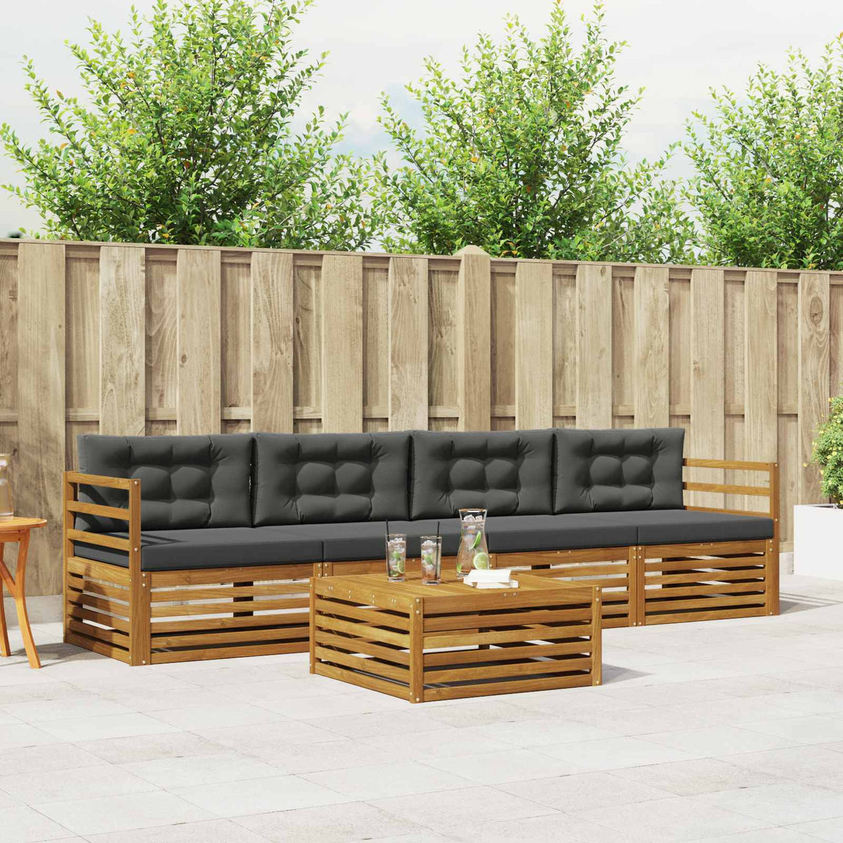 Set vanjskih sofa s jastukom 5 pcs Prirodna i antracit