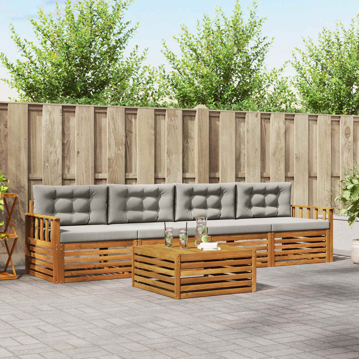 Set vanjskih sofa 5 kom. Prirodna i svijetlo siva