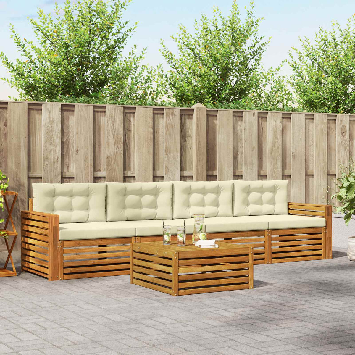 Set vanjskih sofa 5 kom. Prirodna i krem