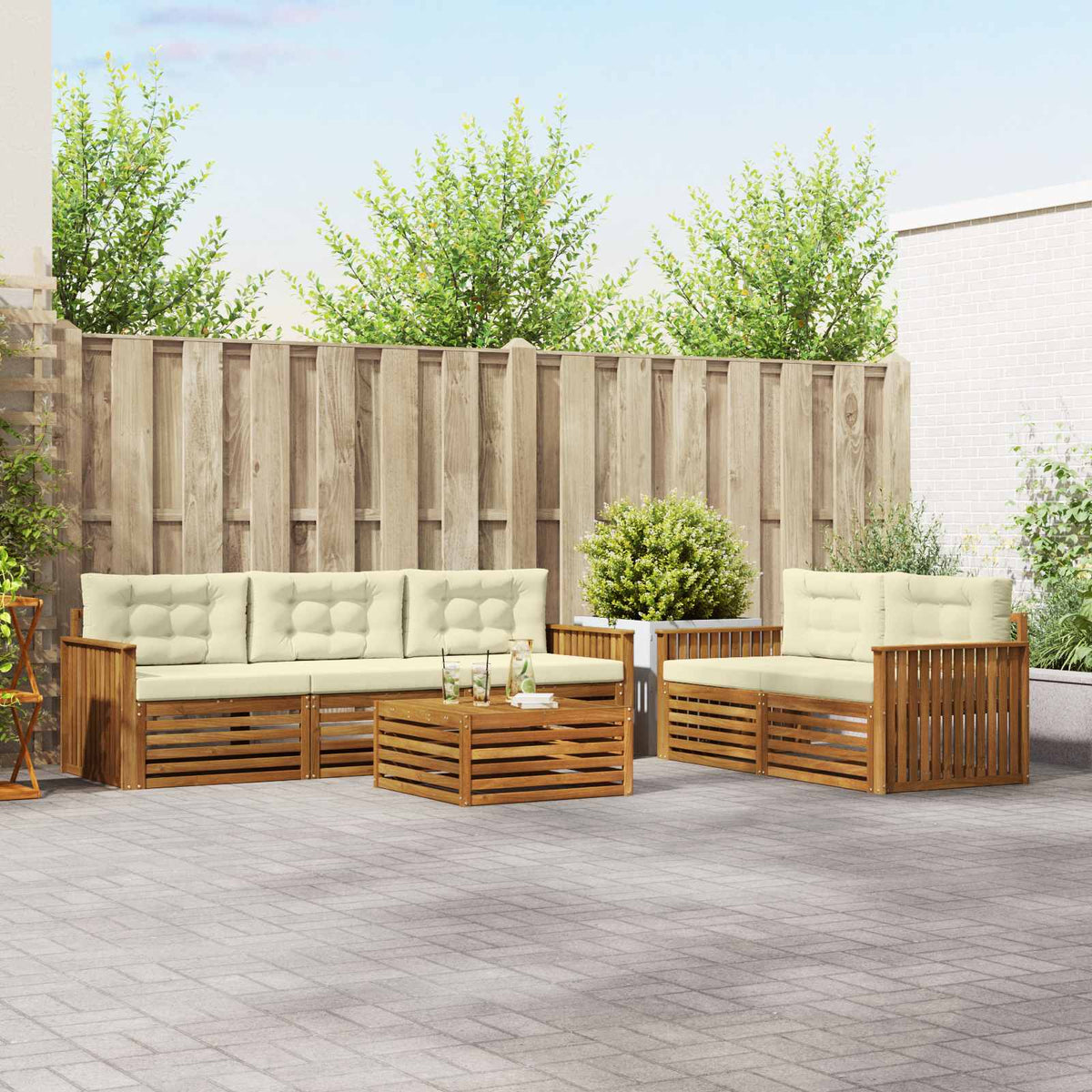 Set vanjskih sofa 6 kom. Prirodna i krem