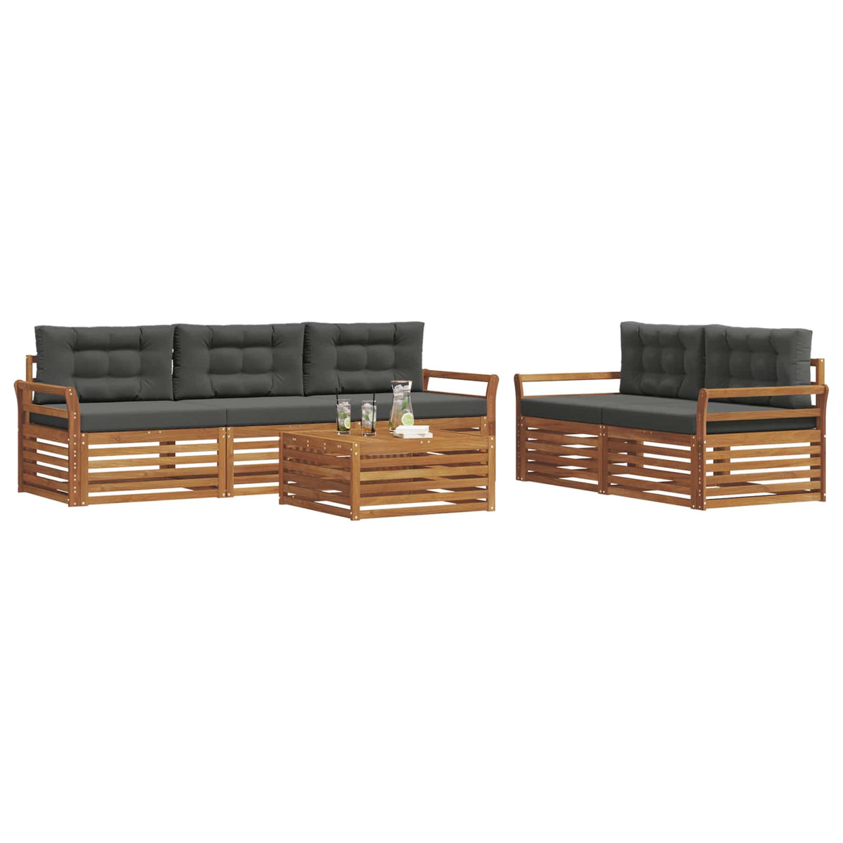 Set vanjskih sofa 6 kom. Prirodna i antracit