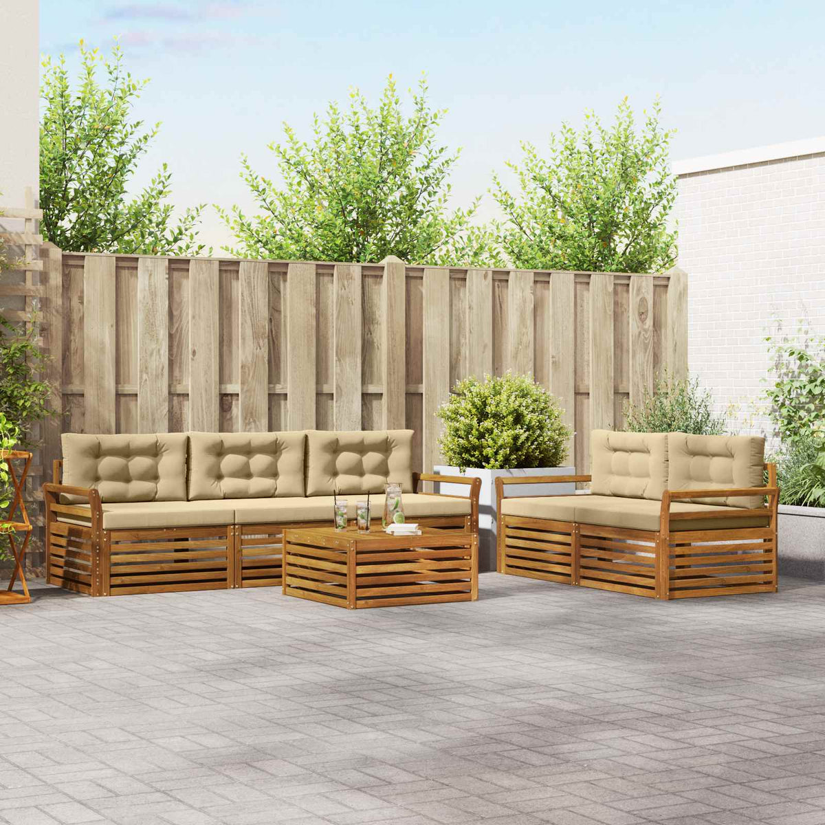 Set vanjskih sofa 6 kom. Prirodna i bež