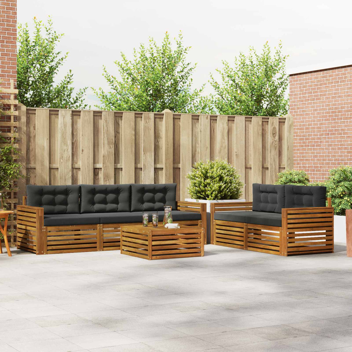 Set vanjskih sofa 6 kom. Prirodna i antracit