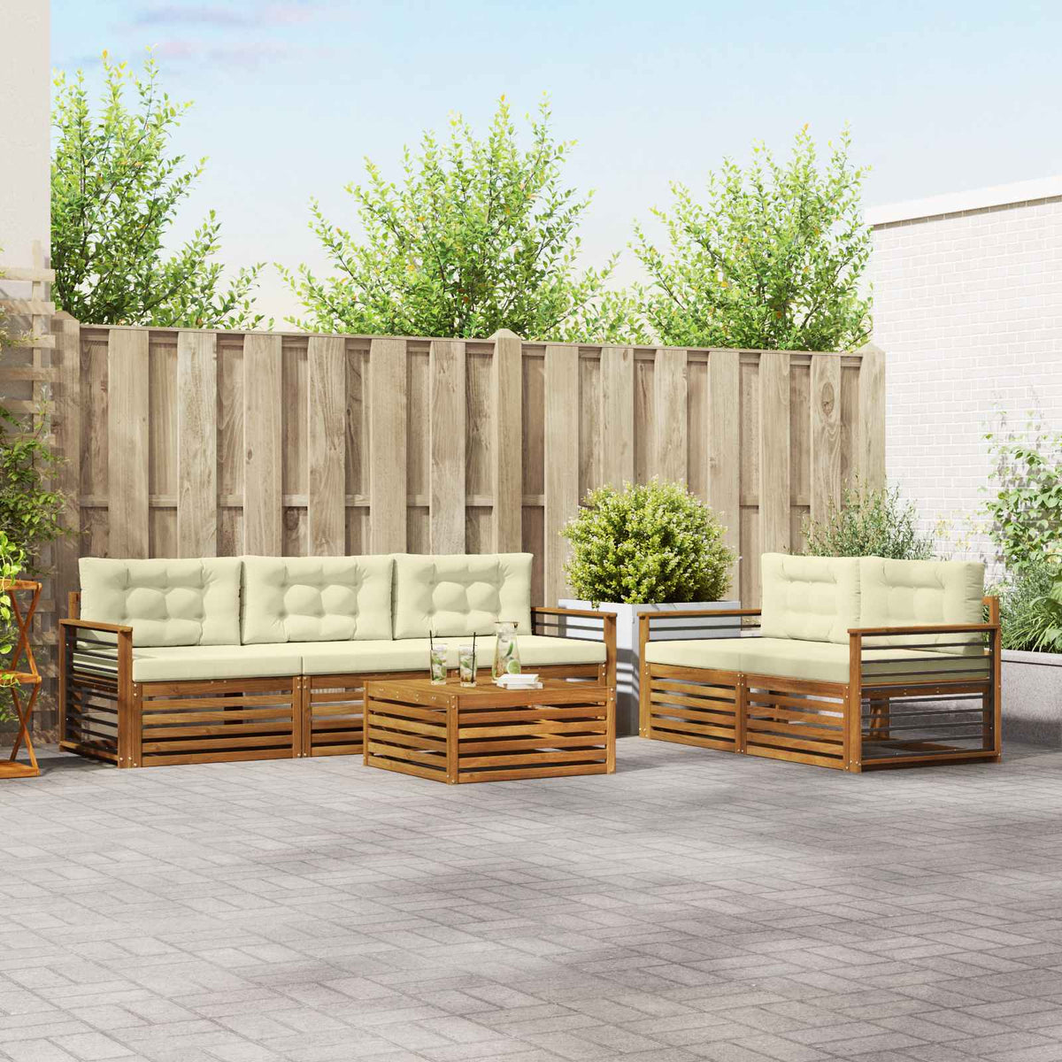 Set vanjskih sofa 6 kom. Prirodna i krem