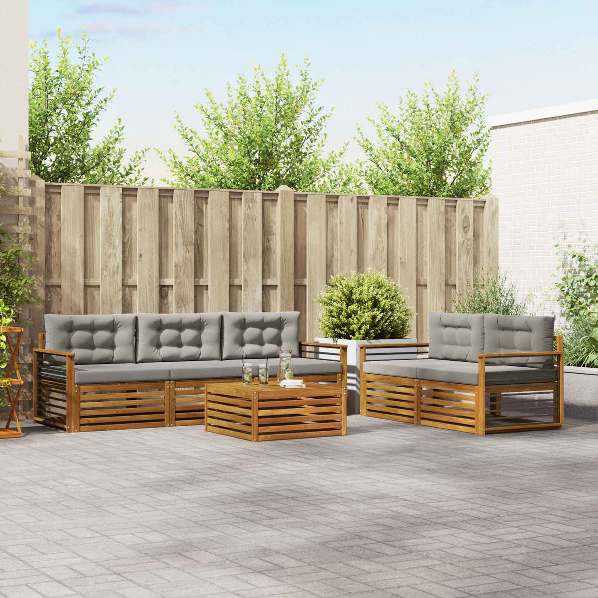 Set vanjskih sofa 6 kom. Prirodna i svijetlo siva
