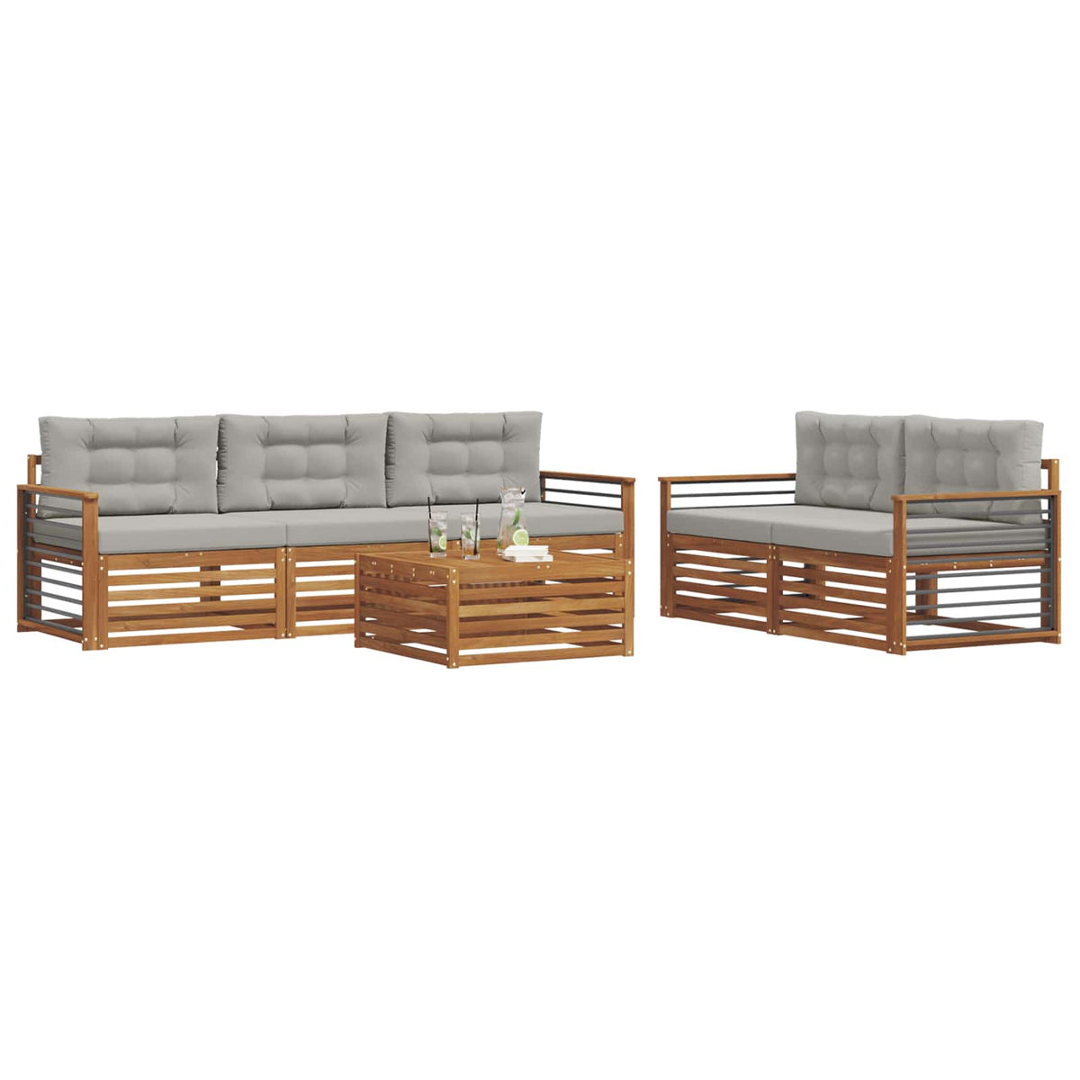 Set vanjskih sofa 6 kom. Prirodna i svijetlo siva