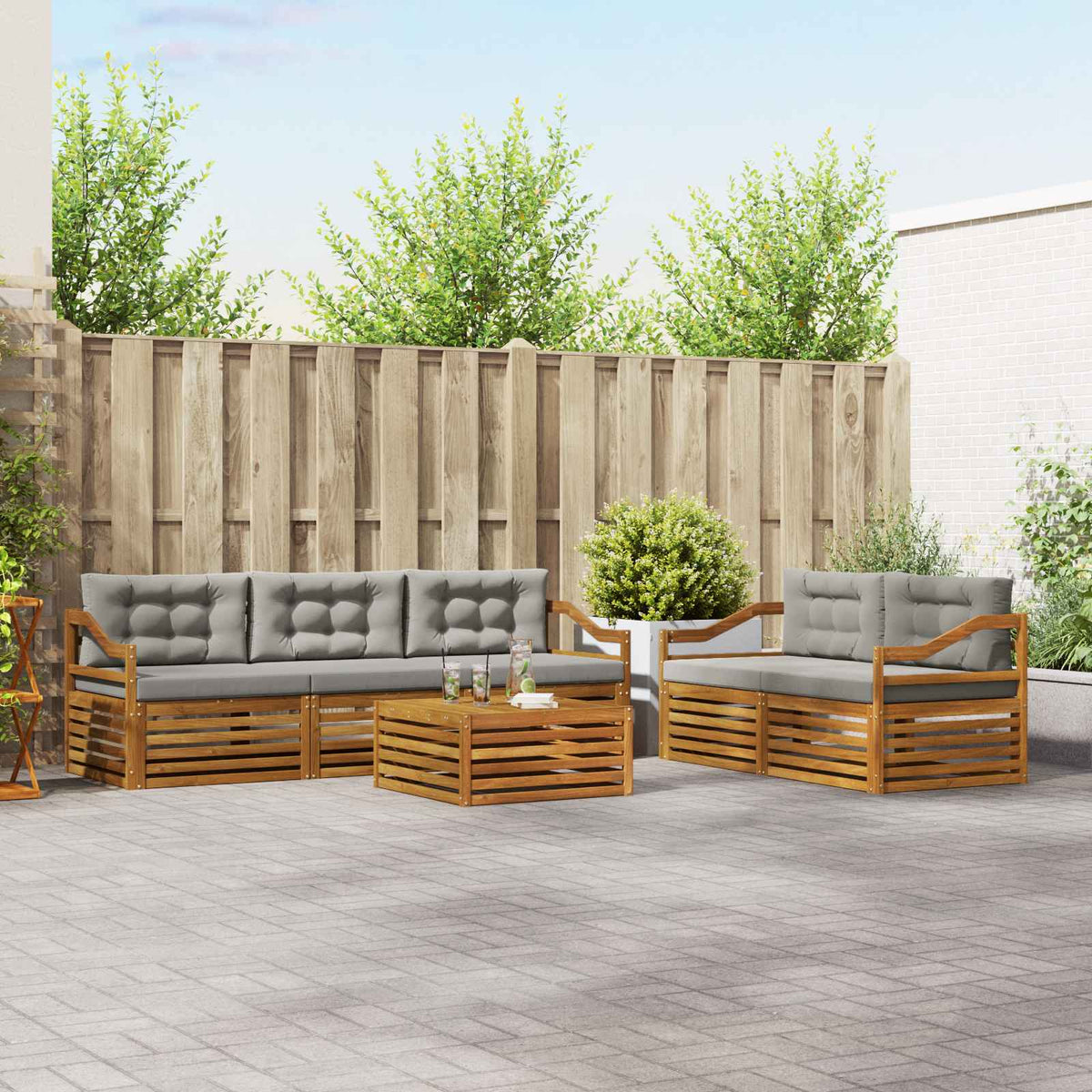 Set vanjskih sofa 6 kom. Prirodna i svijetlo siva