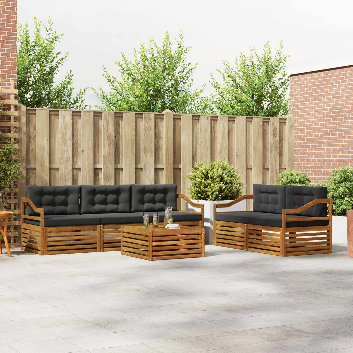 Set vanjskih sofa 6 kom. Prirodna i antracit